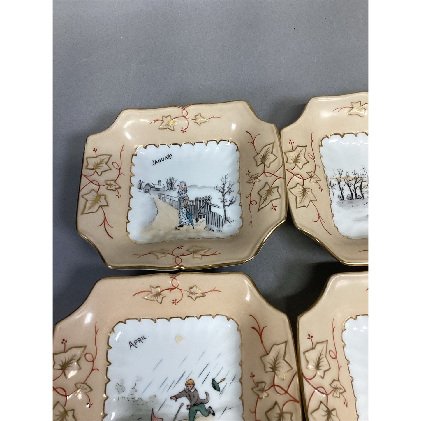 Set of 12 Vintage Months Of The Year Hand Painted Bowls