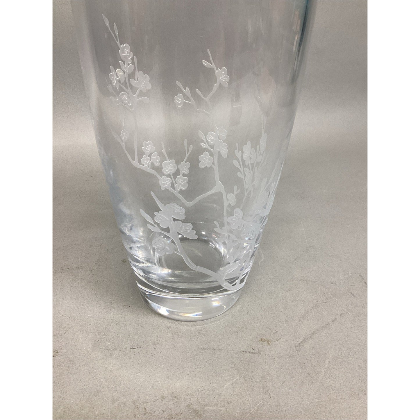 Floral Etched Glass Flower Vase - 10”Hx5”D