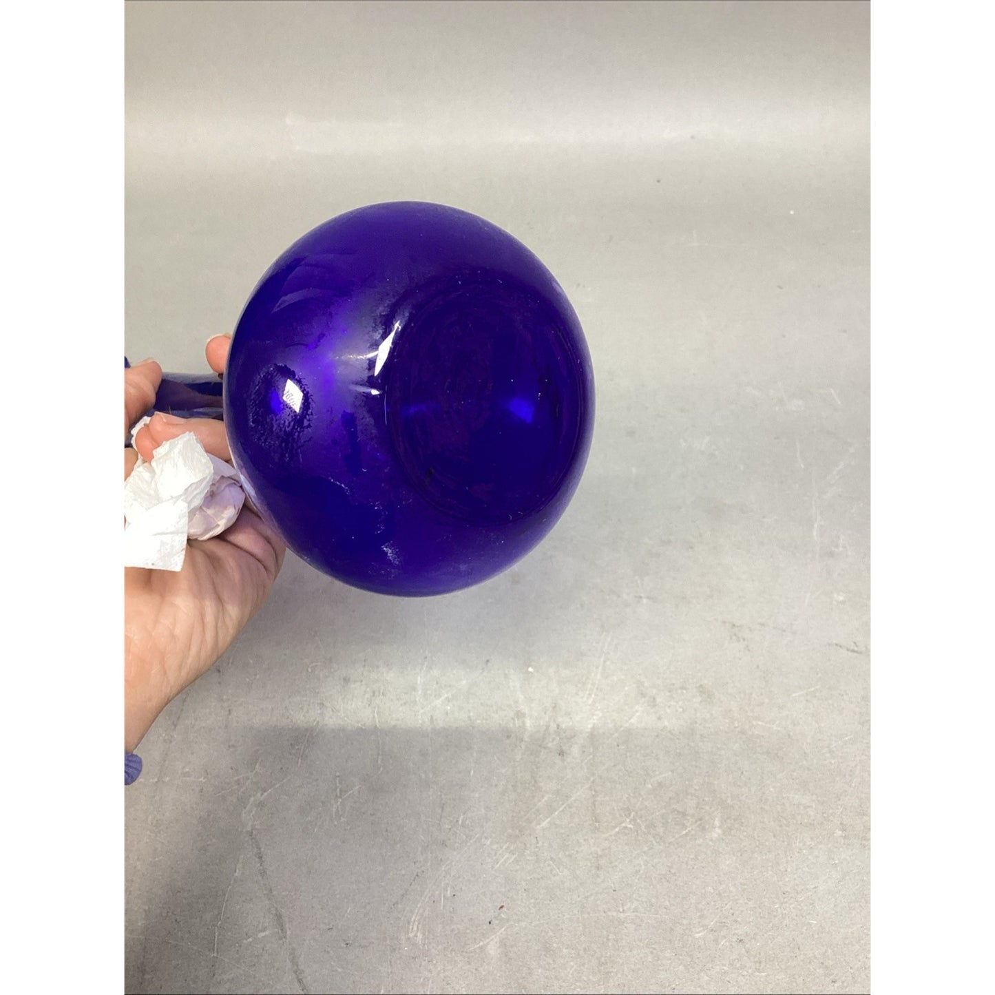 Vintage Cobalt Blue Glass Vase With Gold Stripes - 12”H