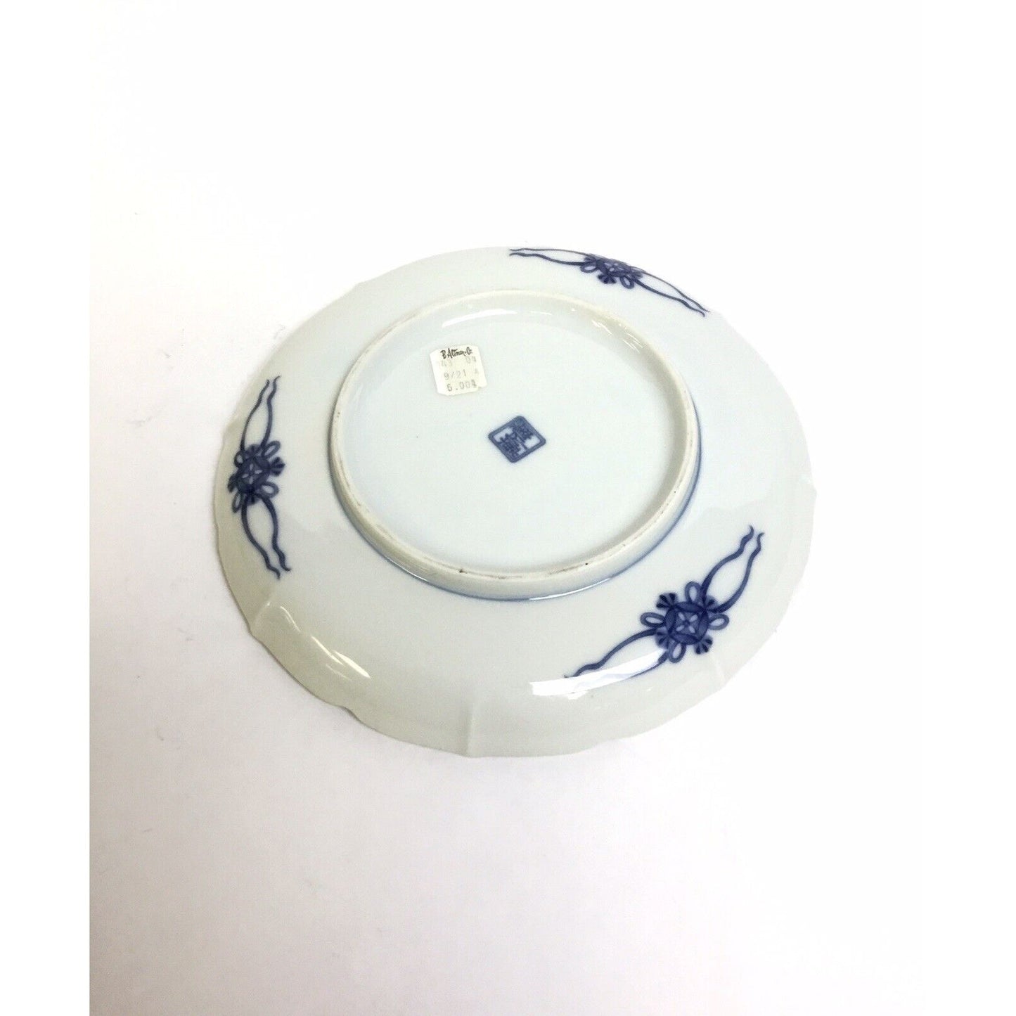 Vintage Kozan Gama Kiln Blue White Brown Rim Porcelain Plate Bowls