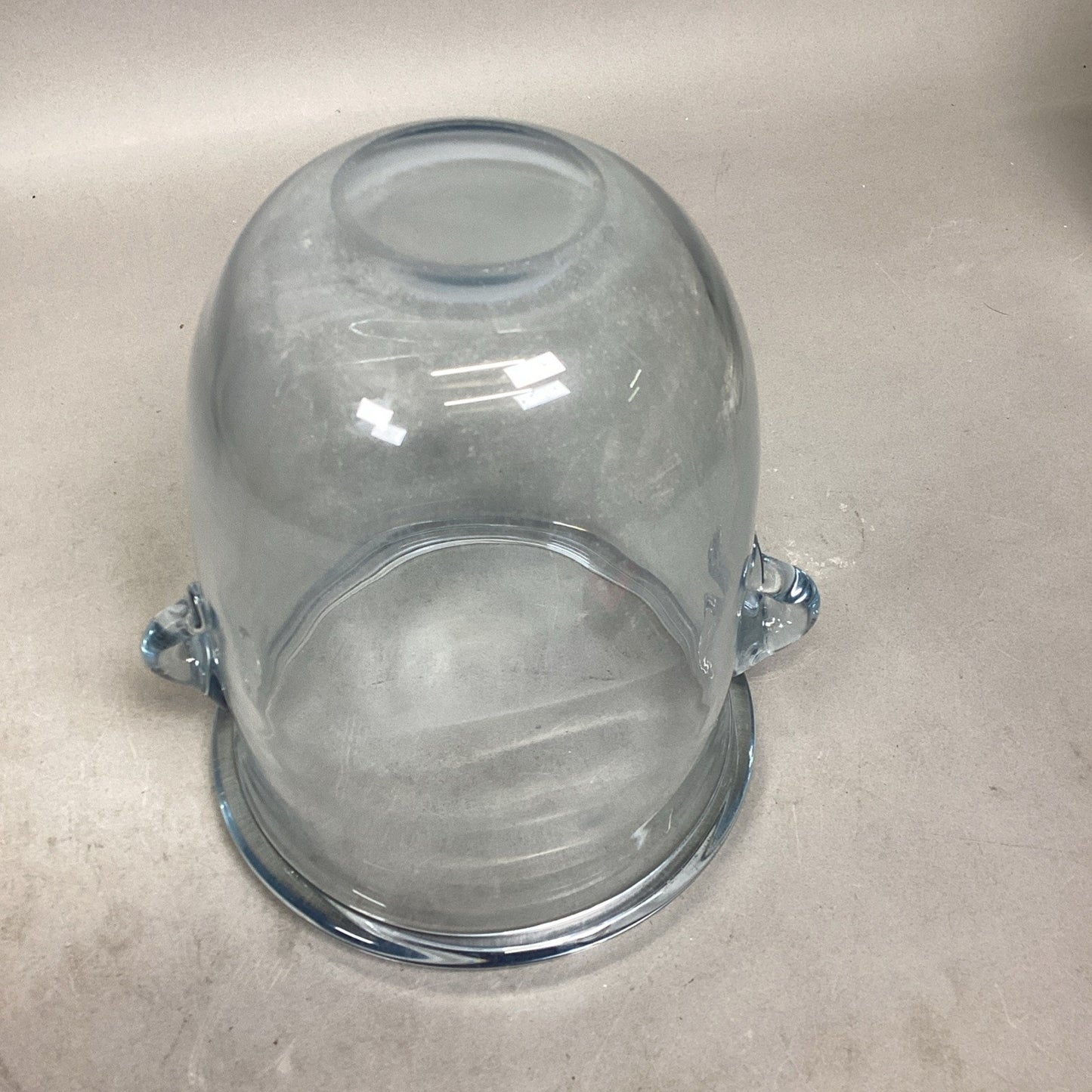 Mid Century Modern Blue Glass Ice Bucket With 2 Handles - 8.25”Hx7”D