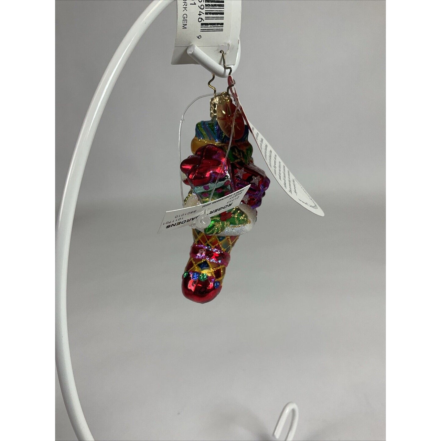 Christopher Radko Fancy Footwork Gem Stocking Stacked With Presents Ornament