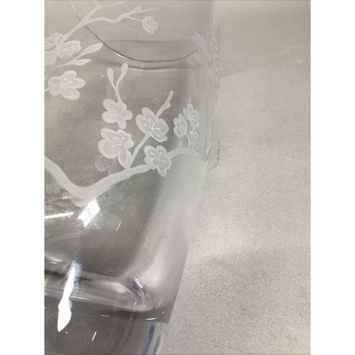 Floral Etched Glass Flower Vase - 10”Hx5”D