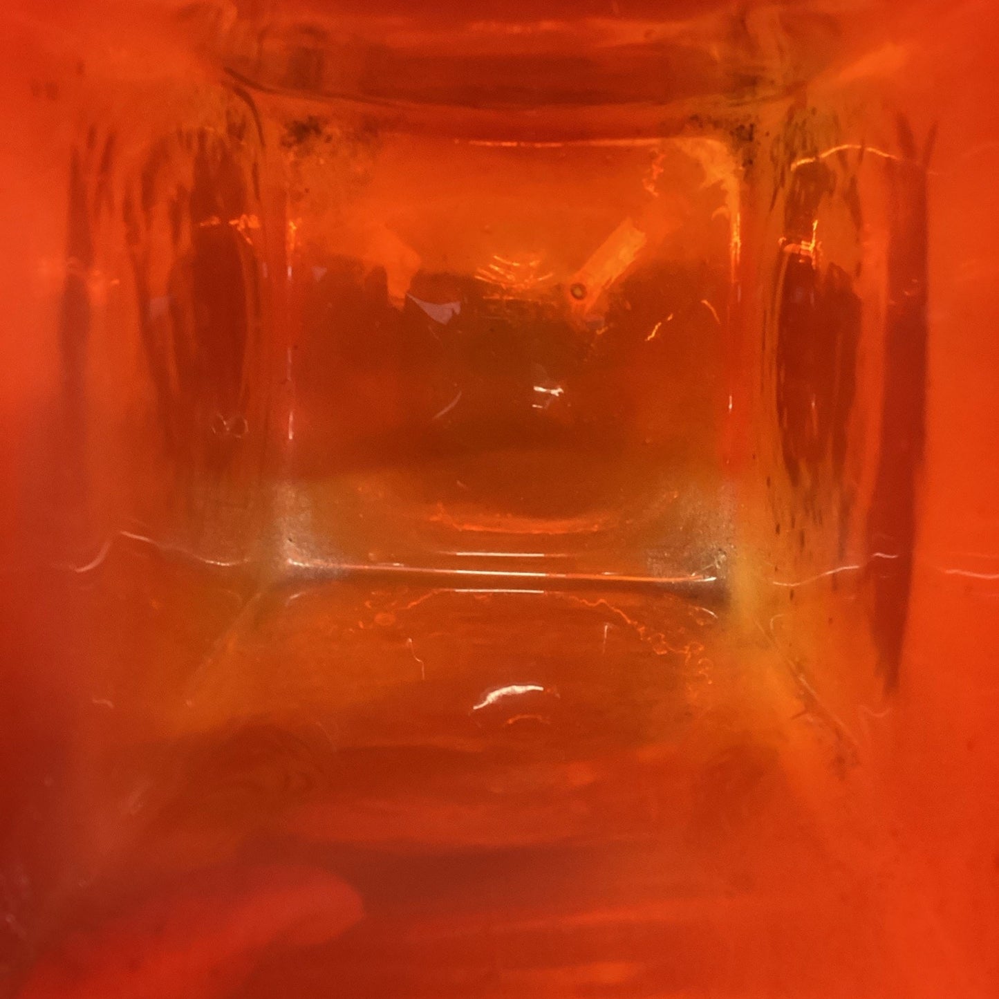 Decorative Burnt Orange Square Glass Cube Candle Holder Vase - 6”Hx4”D