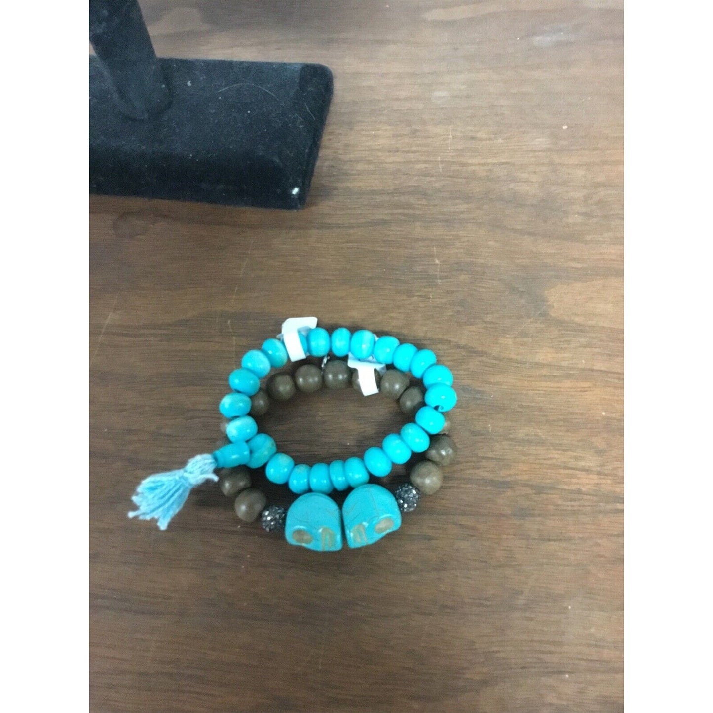 Brown And Turquoise Beaded Skull Bracelet Set