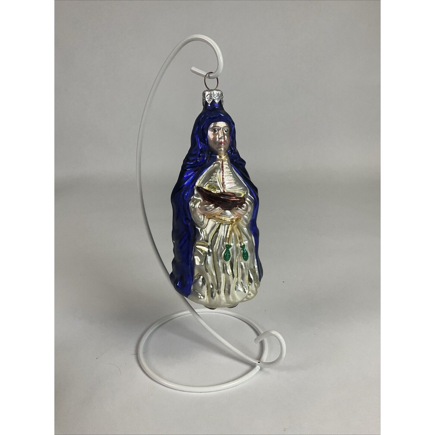 PATRICIA BREEN Glass Ornament St. Ursula Sailboat Ship Fish Cobalt Blue Robe