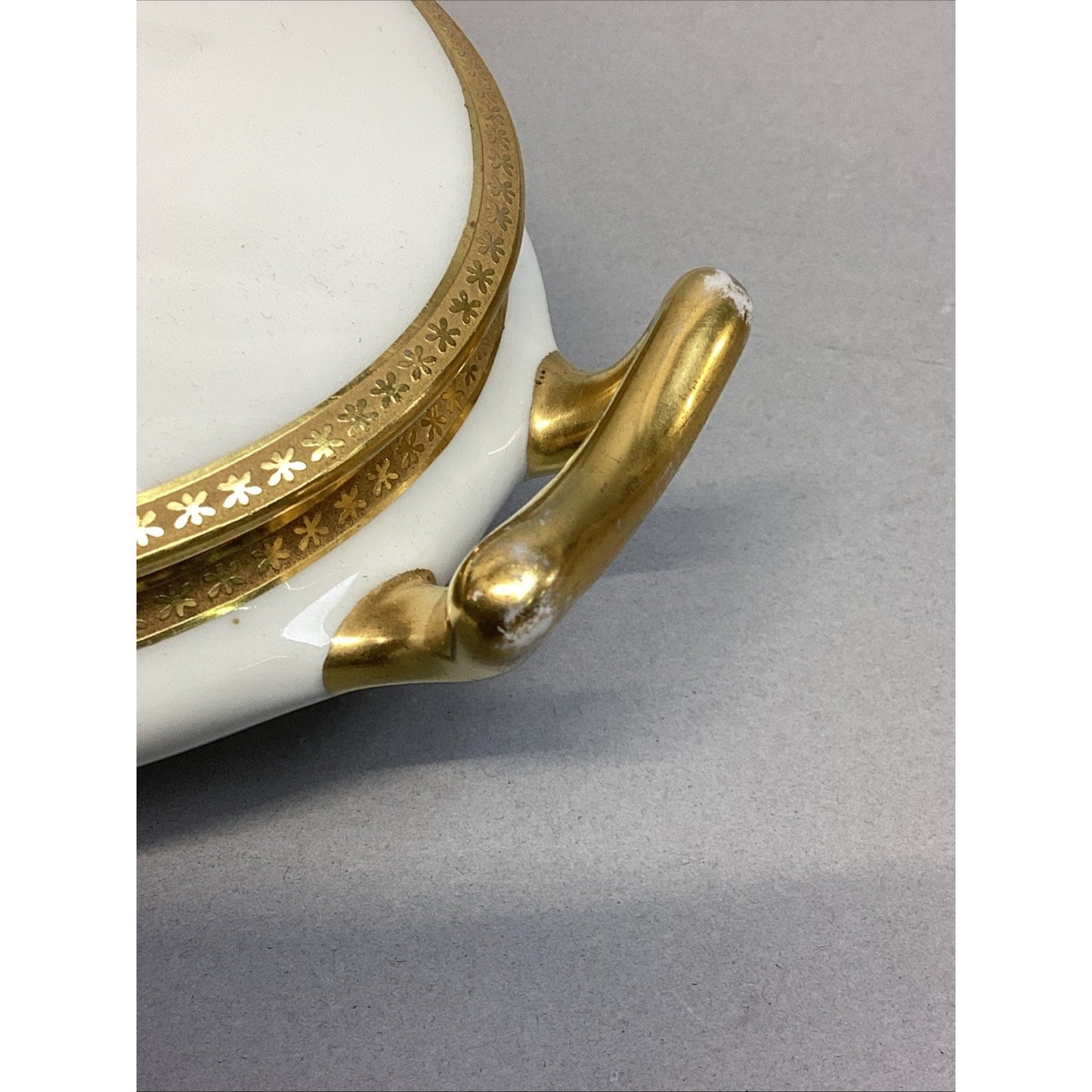 Limoges Elite White W/ Gold Encrusted Oval Covered Vegetable Dish French China