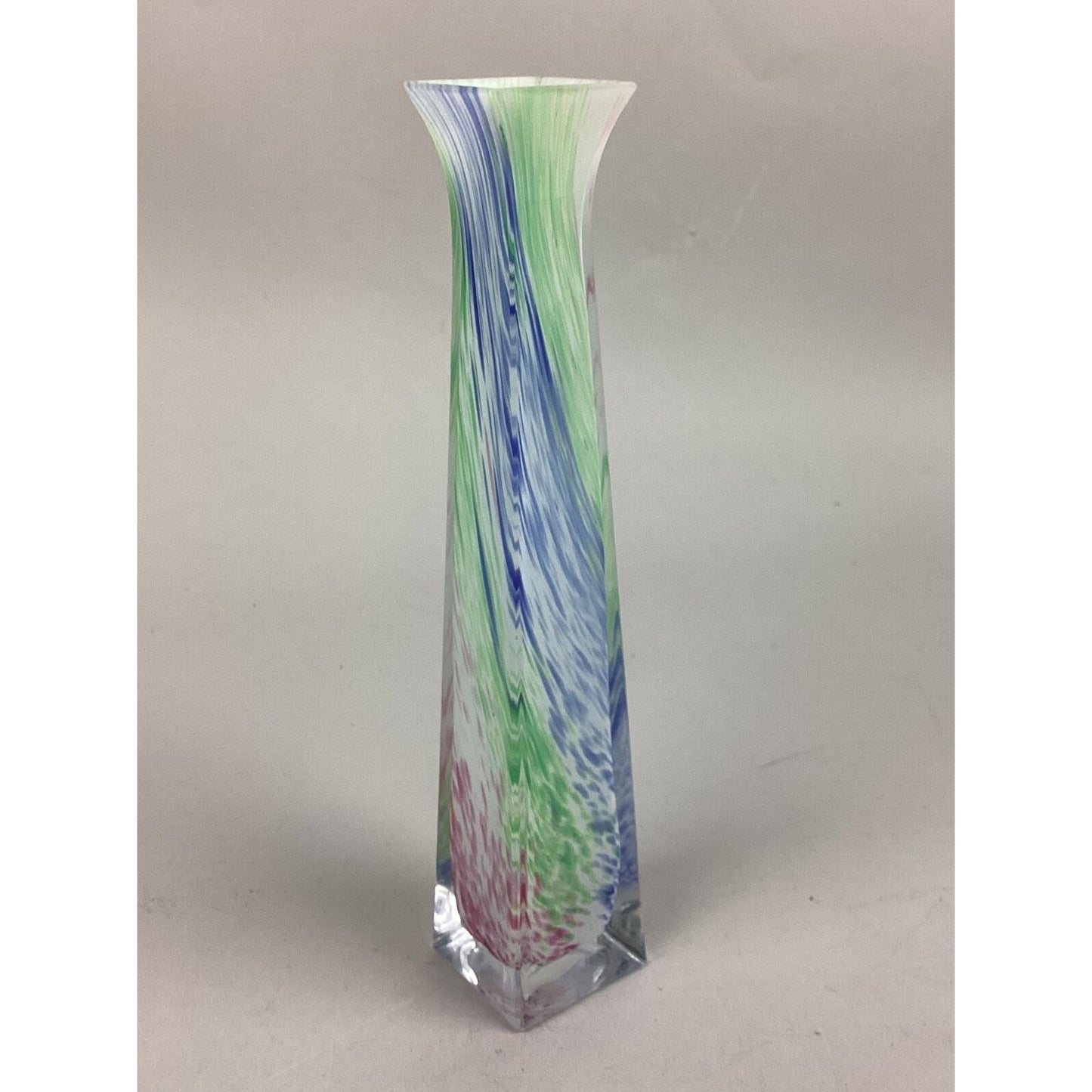 Pink, Green, Blue Swirl Glass Bud Vase - 9”