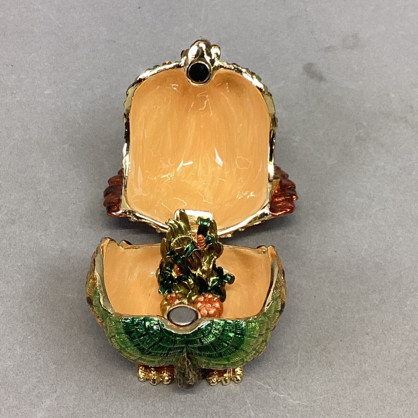 Miniature Turkey Trinket Box - Hand Painted Enamel - With Swarowski Crystals