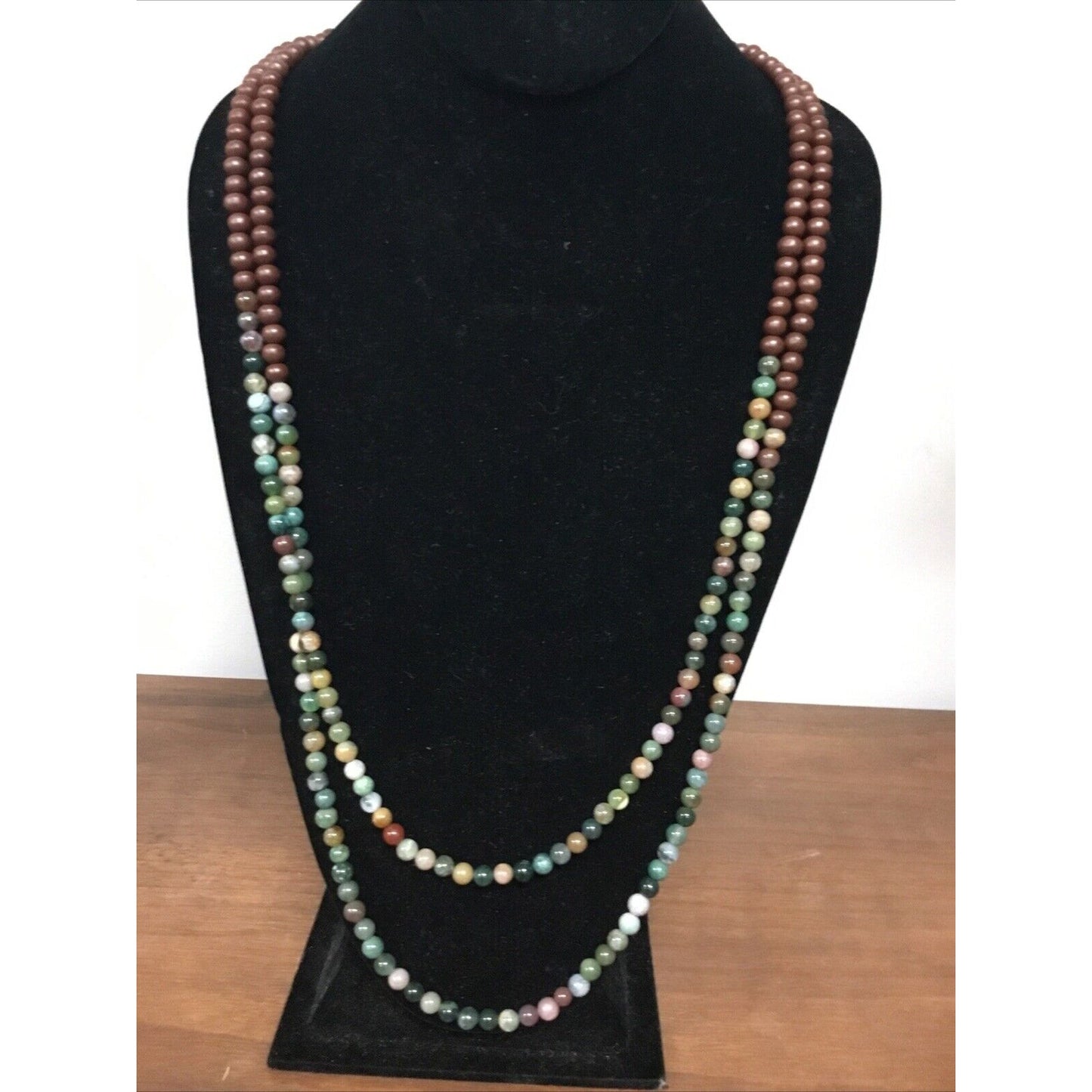 Beaded Multi color Necklace. Leather Ties Behind Neck