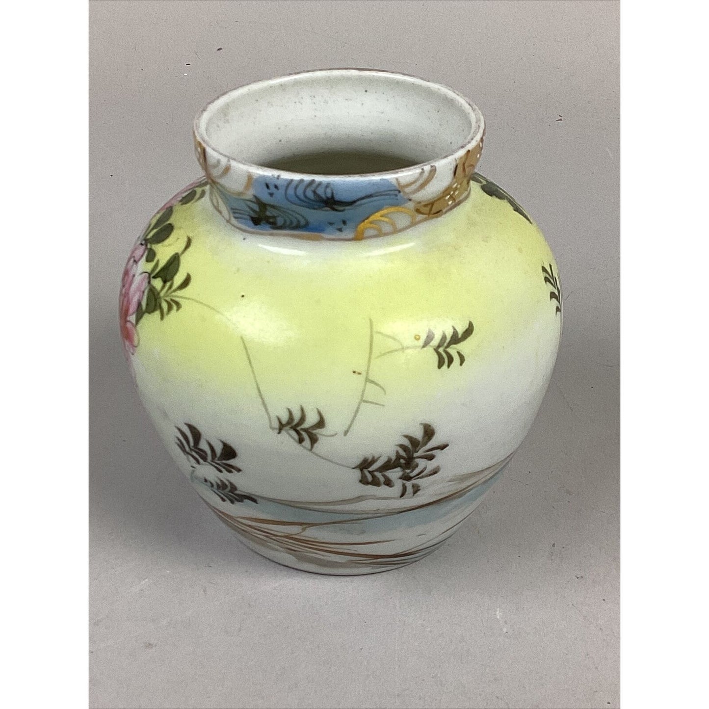 Vintage Hand Painted Floral Japanese Porcelain Vase - 4.25”