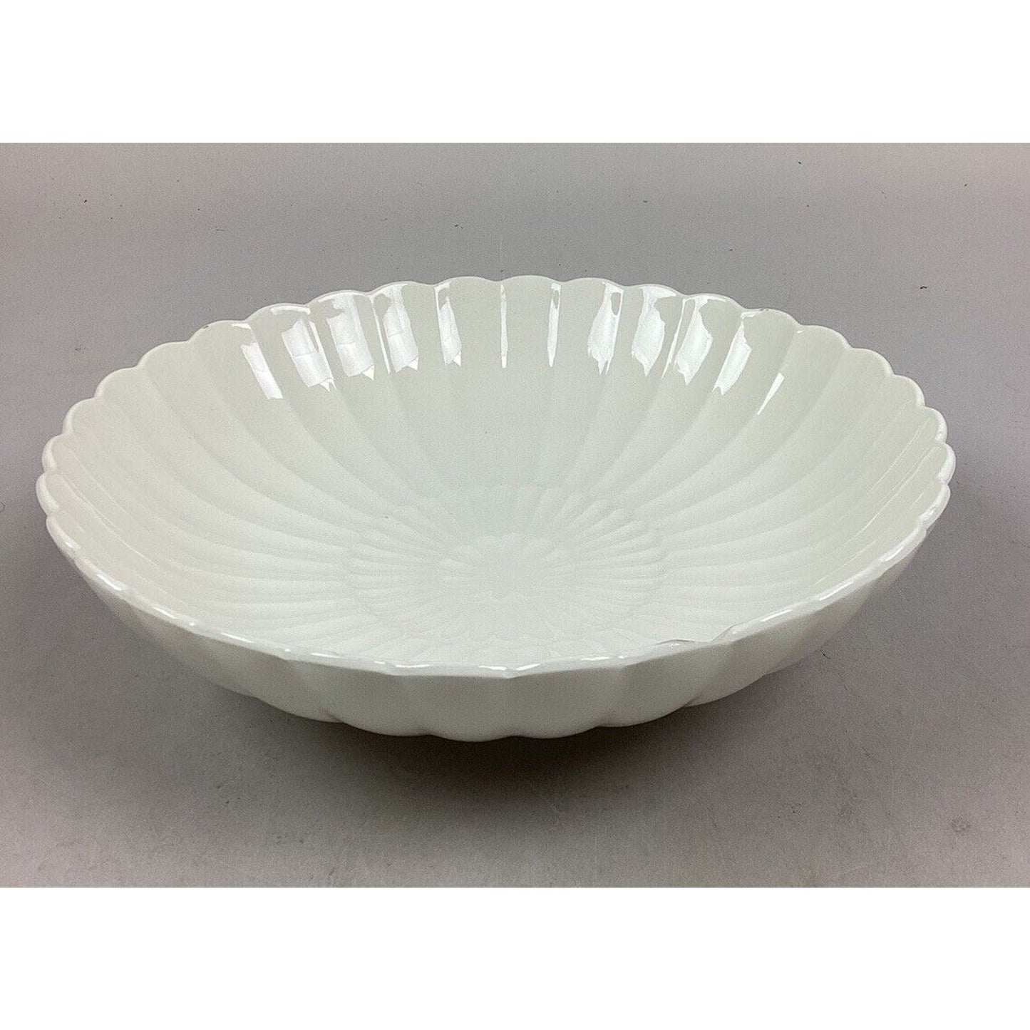 White Round Scalloped Serving Bowl - 2.5”Hx9 3/4”D