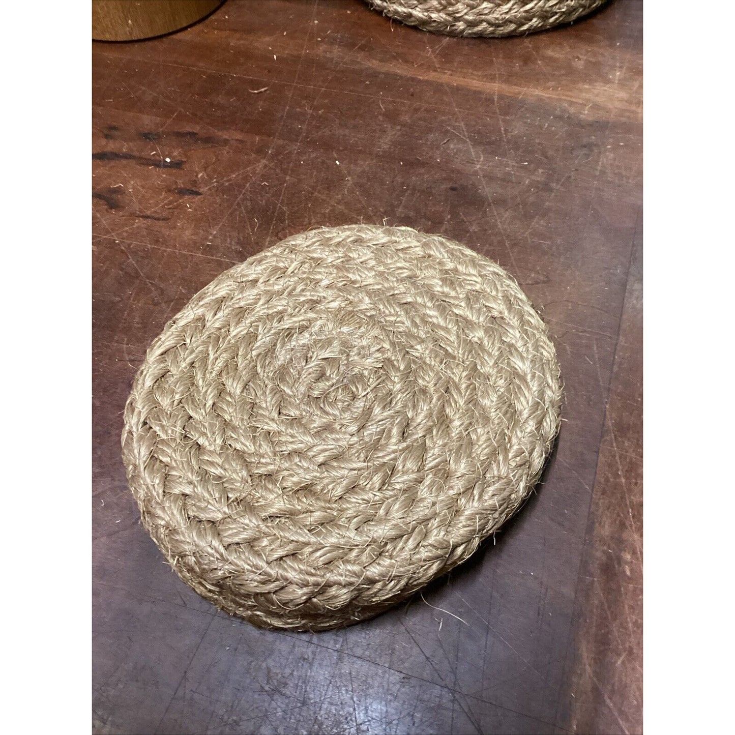 2 Corn Husk Rope Basket Trays & 3 Wooden Nesting Bowls