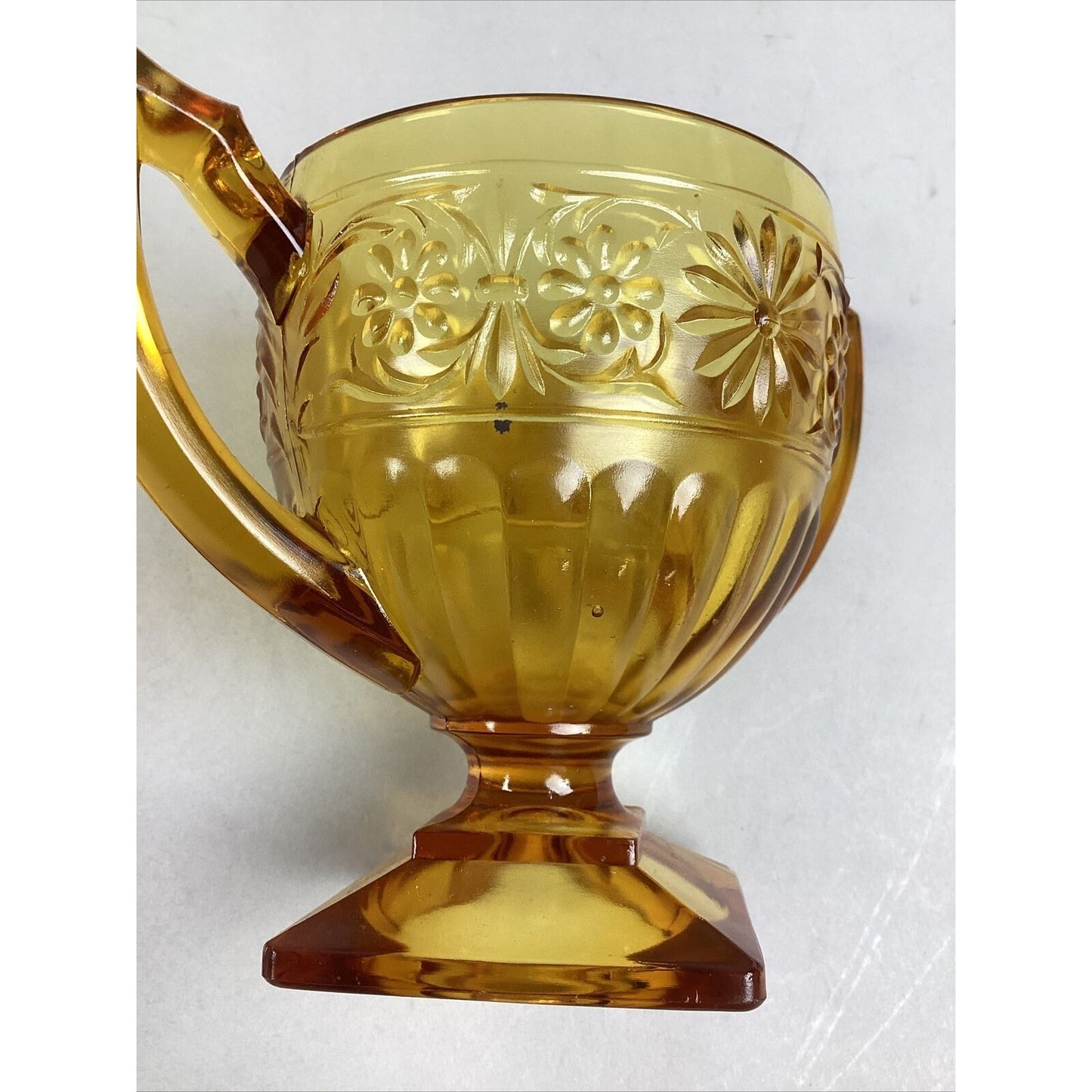Vintage Indiana Glass Amber Depression Glass Daisy Pattern Footed Cream & Sugar