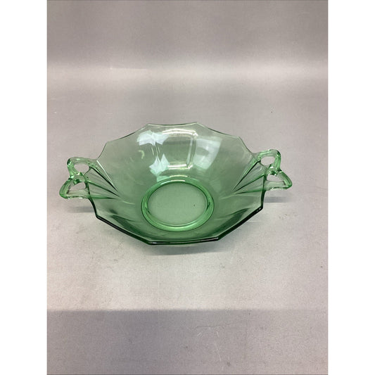 Vintage Fostoria Glass Uranium Glass Bon Bon Dish W/ Bow Tie Handles