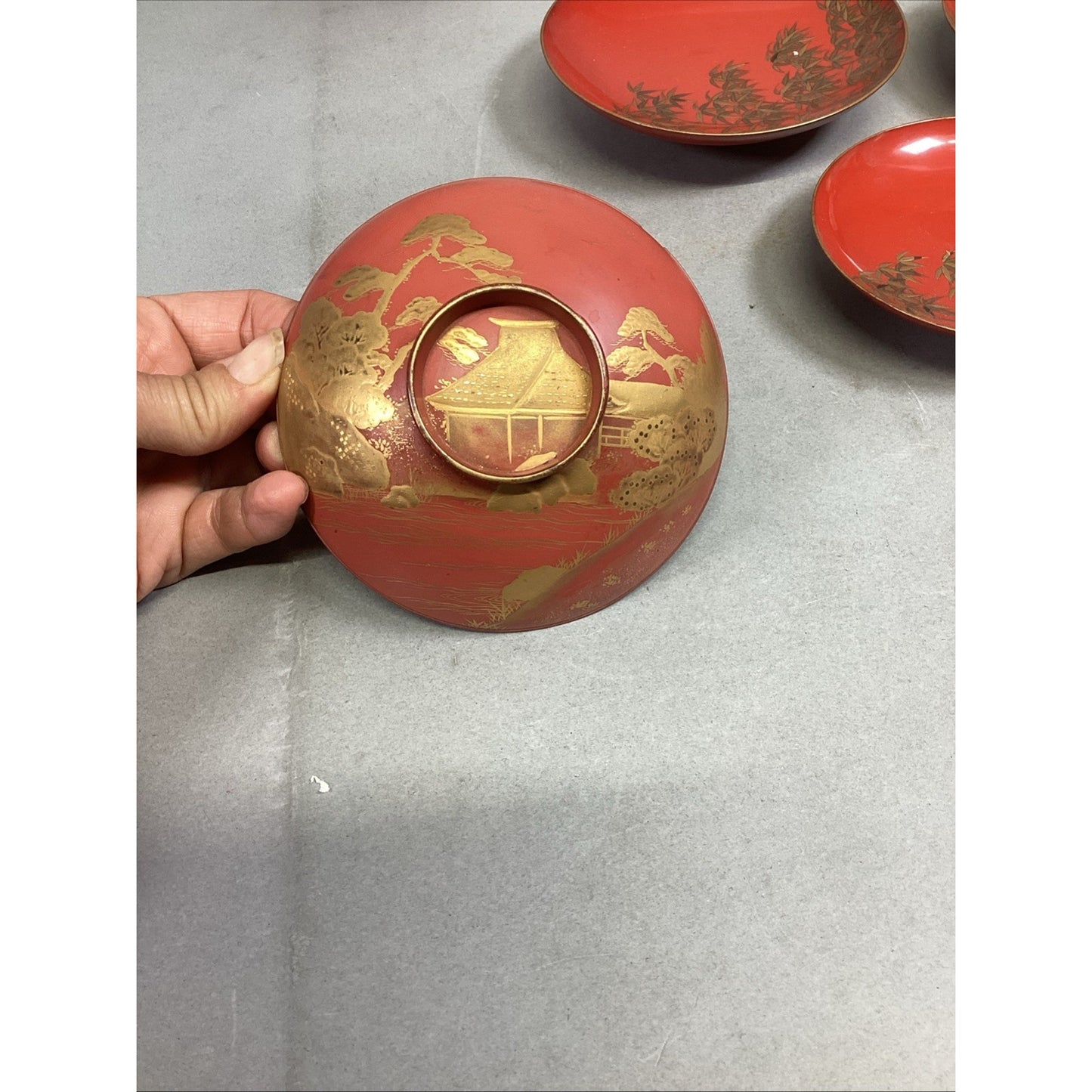 Set Of 5 Japanese Hand Painted Floral Sake Cups Bowls