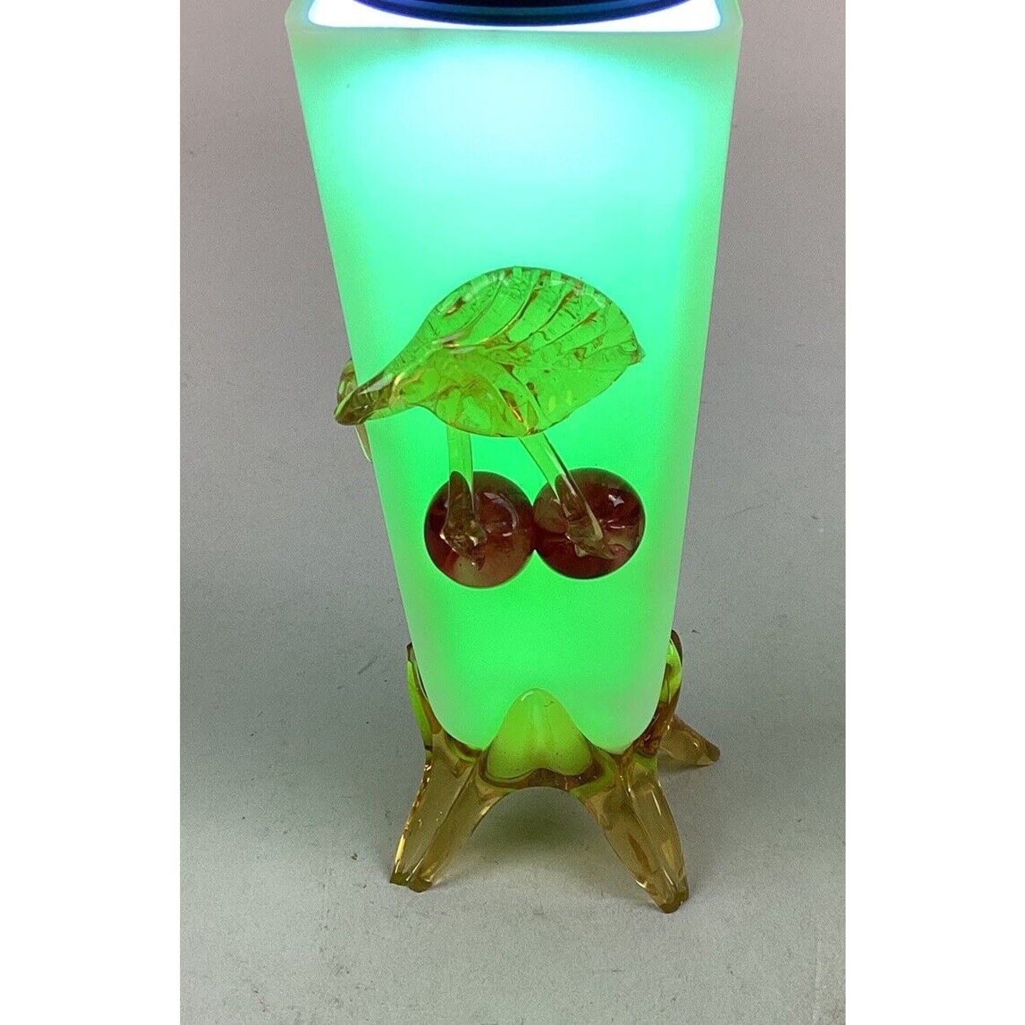 Vintage Stevens & Williams Uranium Glass Cherry Vase - 6” - Glows