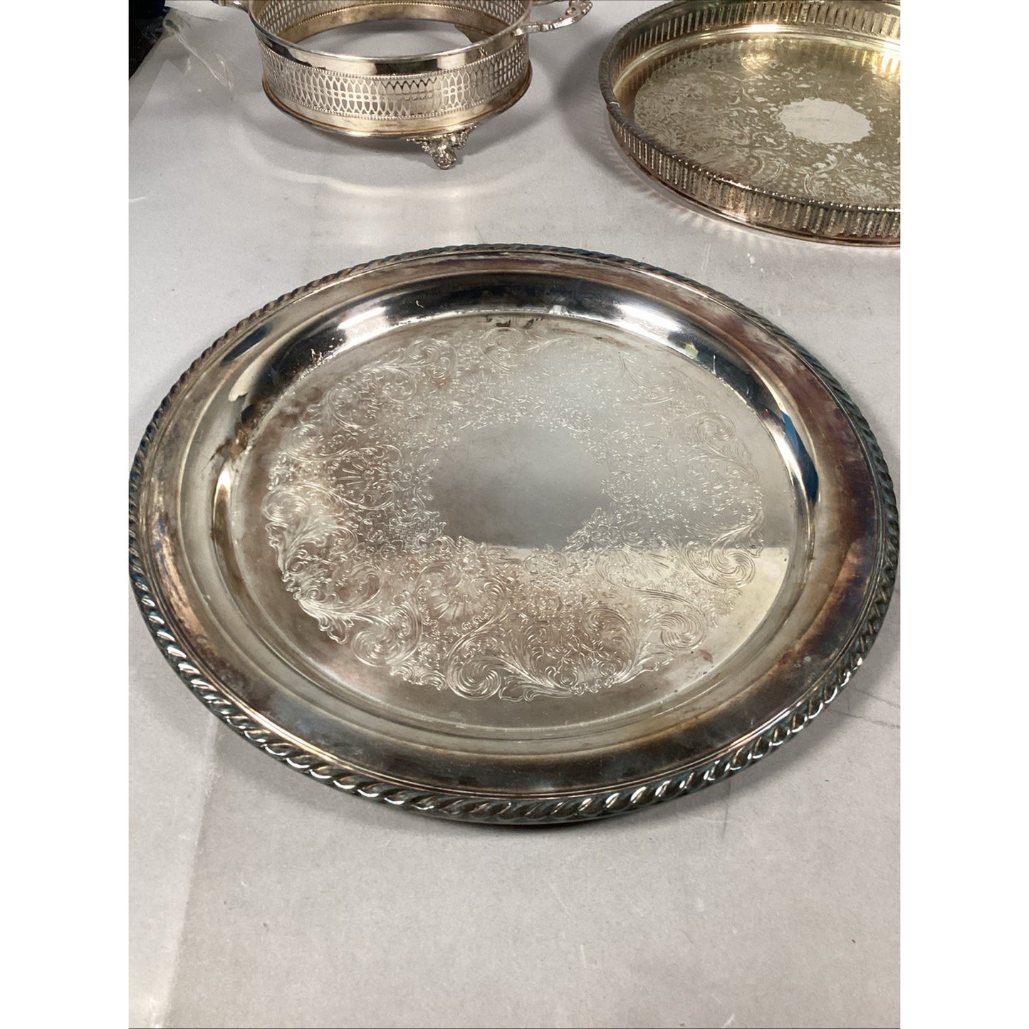 Set Of Vintage Silver Plated Serving Dishes Trays