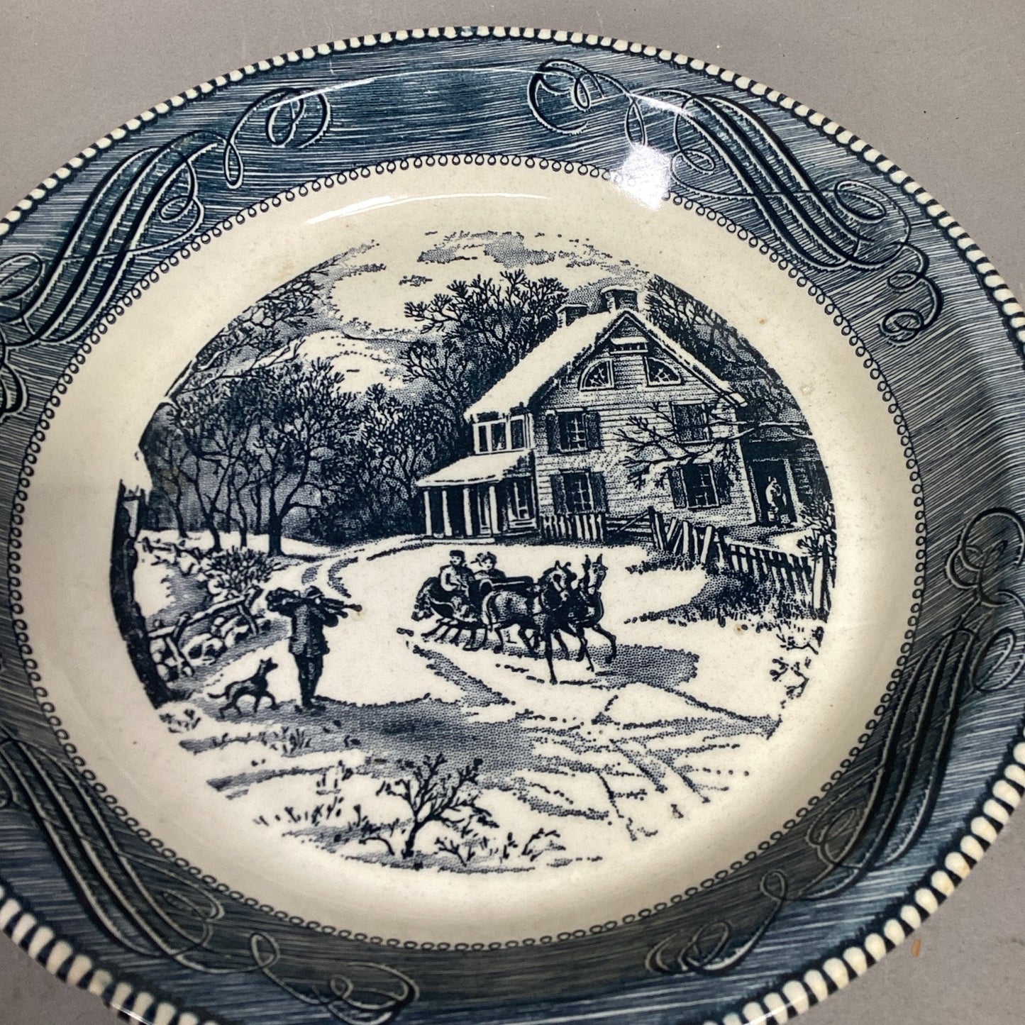 Royal China By Jeanette Blue Currier & Ives "Snowy Morning" 10" Pie Plate