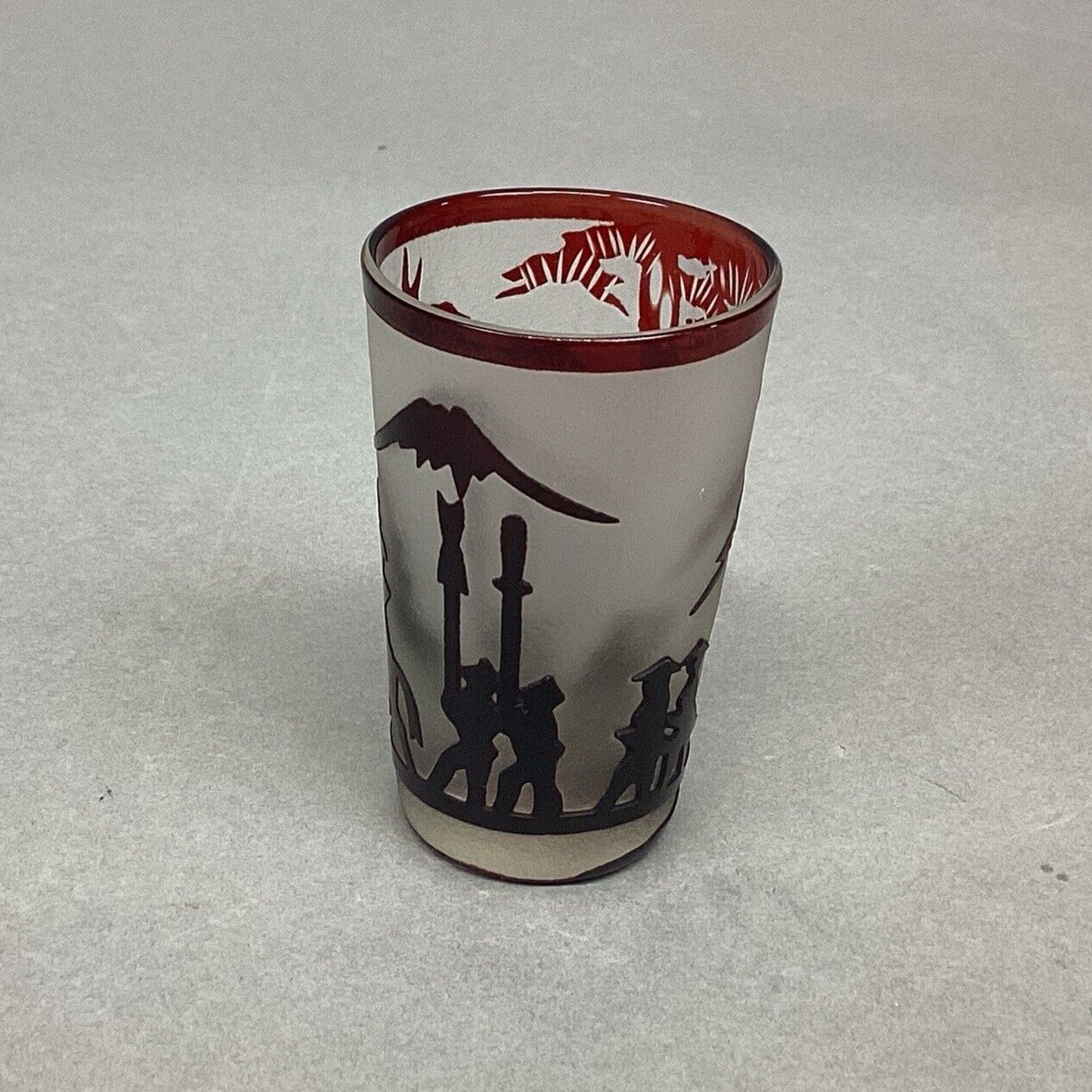 Vintage Noritake Japanese Barware Glasses Frosted Ruby Red Glass - 2.5”