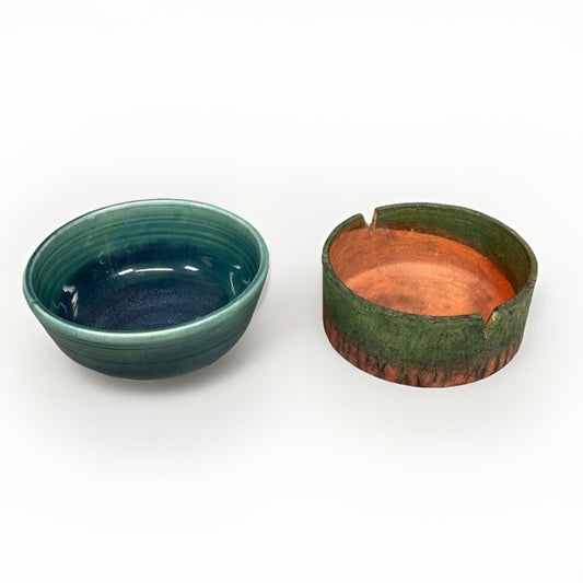 Set Of 2 Handmade Bowls (Glossy Blue & Orange/Green)