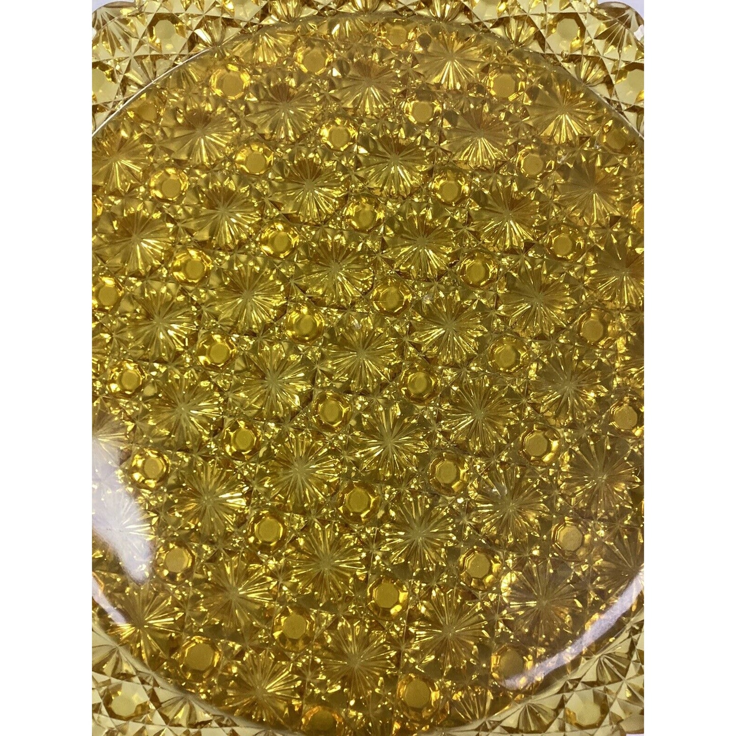 Amber Gold Star Cut Glass Serving Dish & 6 Curved Dessert Bowls/Plates