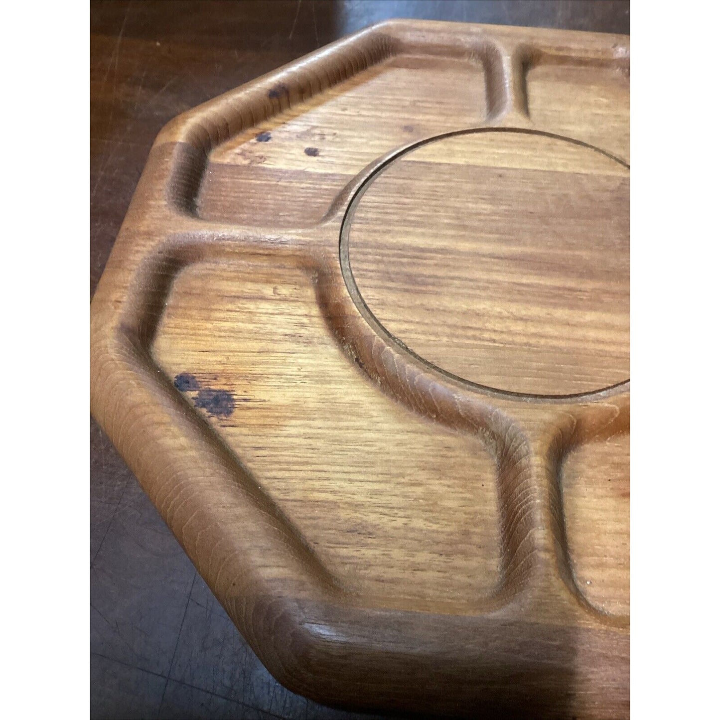Vintage 1960's Goodwood Genuine Teak Wood Lazy Susan Platter - 14" - Thailand
