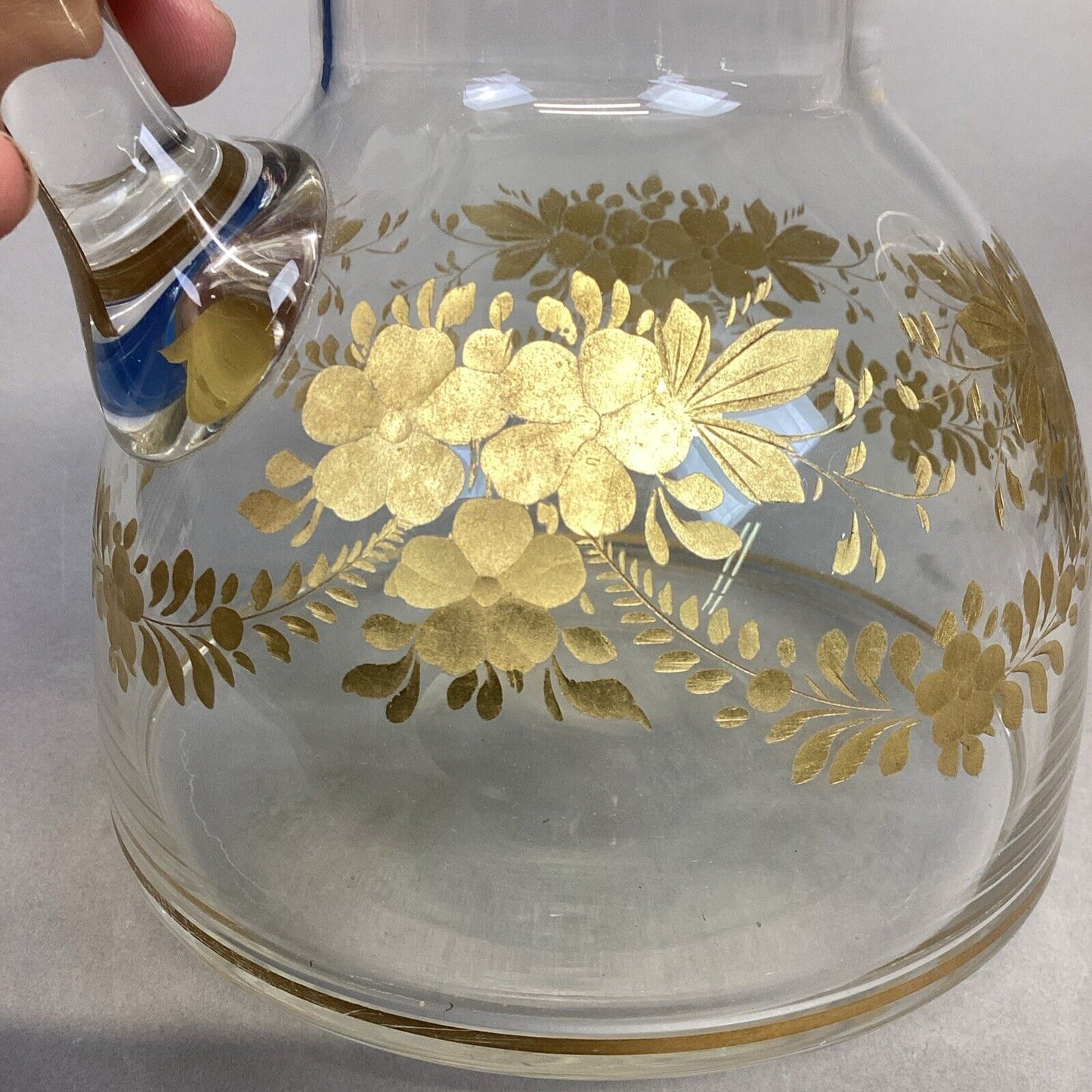 Gold Flower Glass Pitcher - 7”H And Dinner Plate Set - 9.5”D
