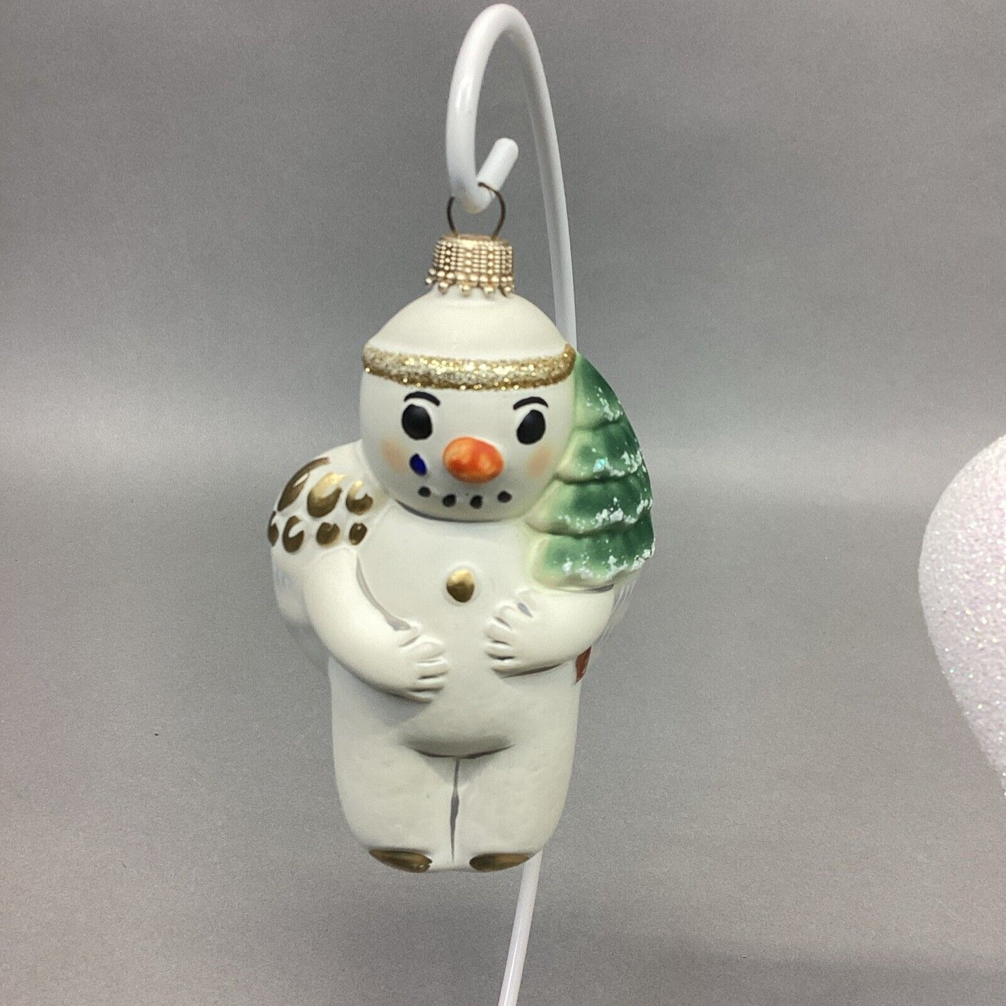 Old World Indigo Bunting, VFA Snowman & Small White Glitter Heart Ornaments