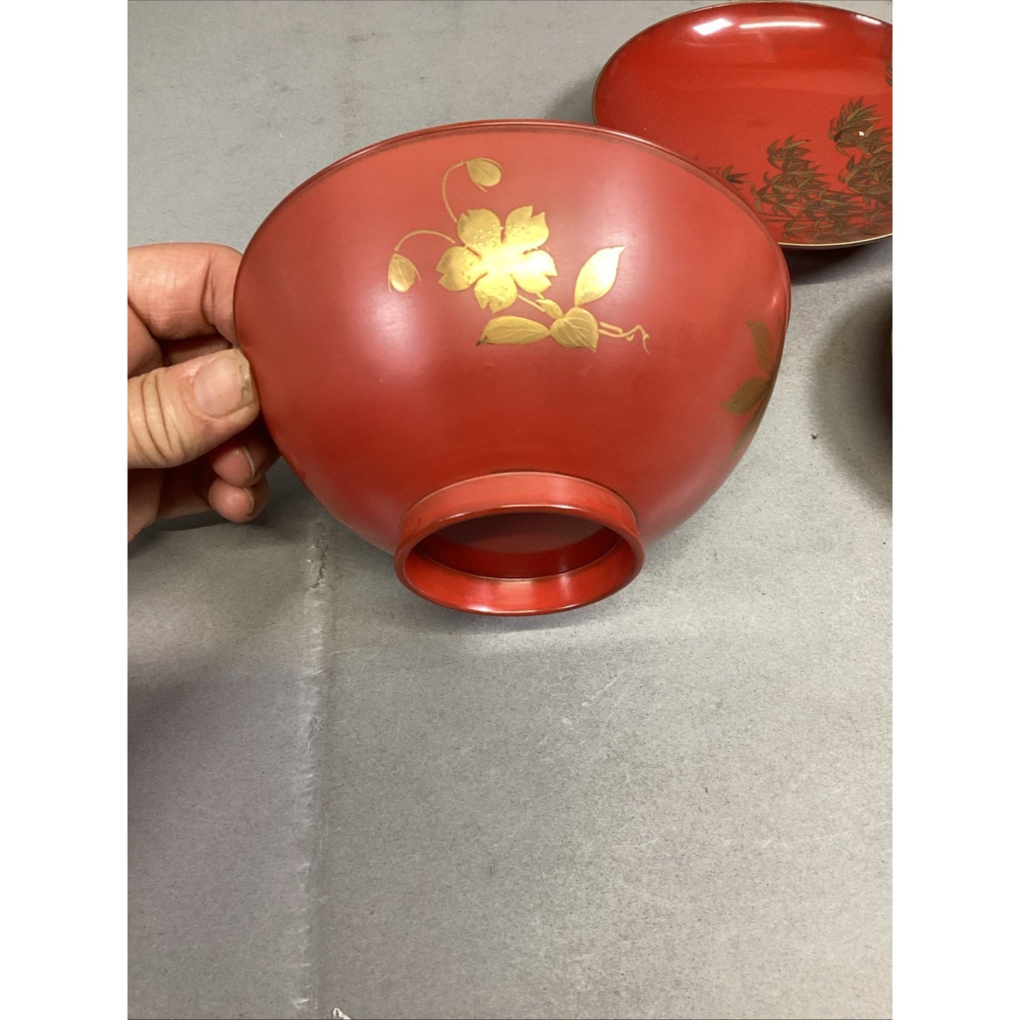 Set Of 5 Japanese Hand Painted Floral Sake Cups Bowls