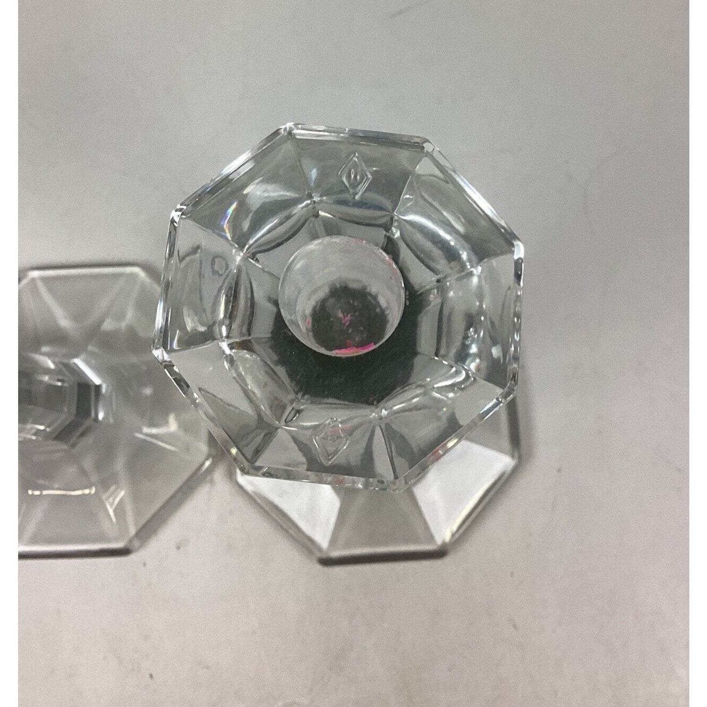 2 Large Clear Glass Vases With Octagonal Bases - 11.25”H