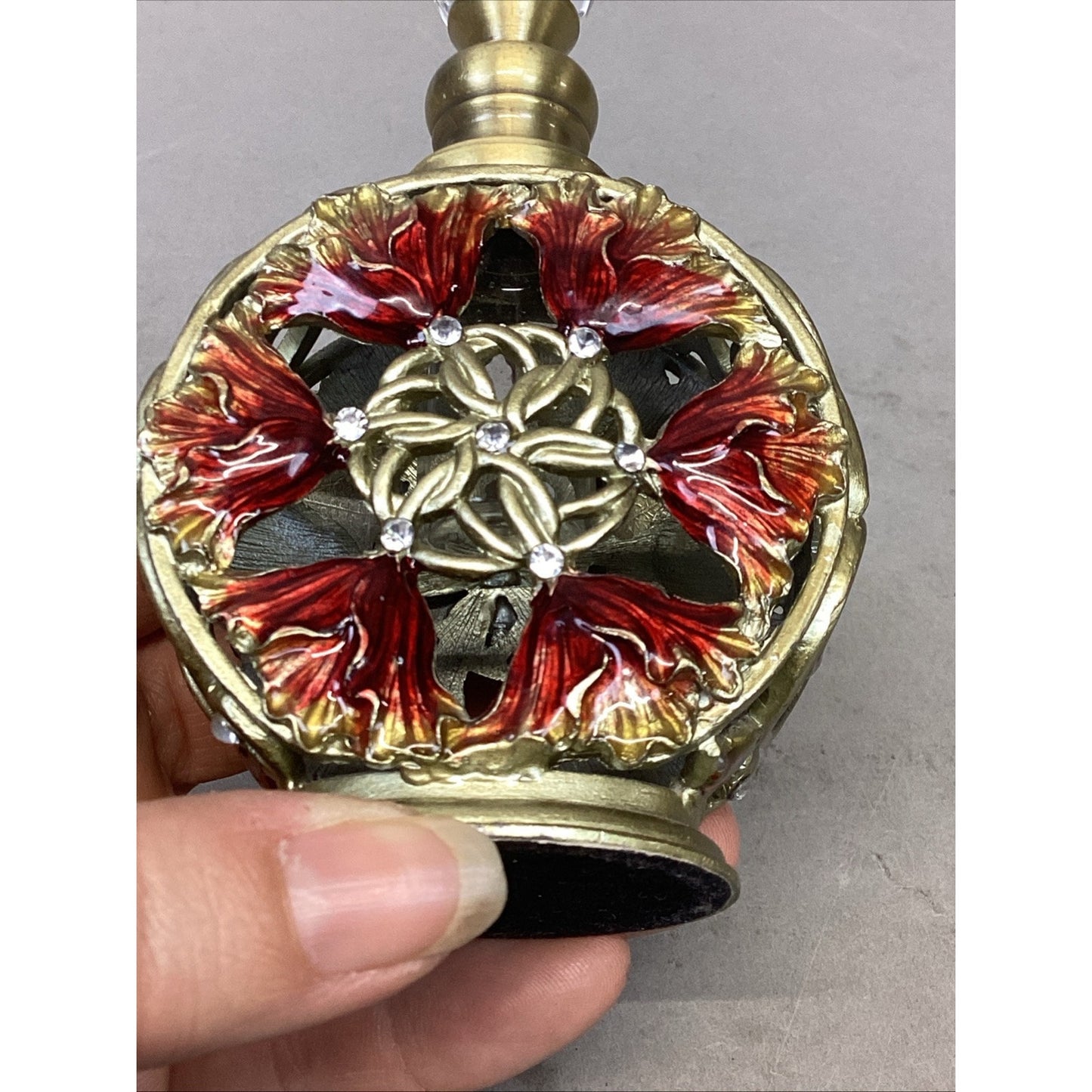 Becky Horton Antique Perfume Bottle With Butterfly & Rhinestones - Empty