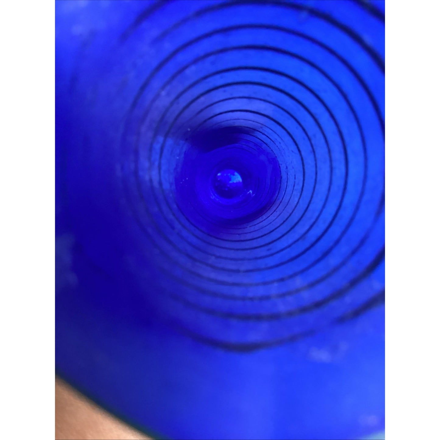 Vintage Cobalt Blue Glass Vase With Gold Stripes - 12”H