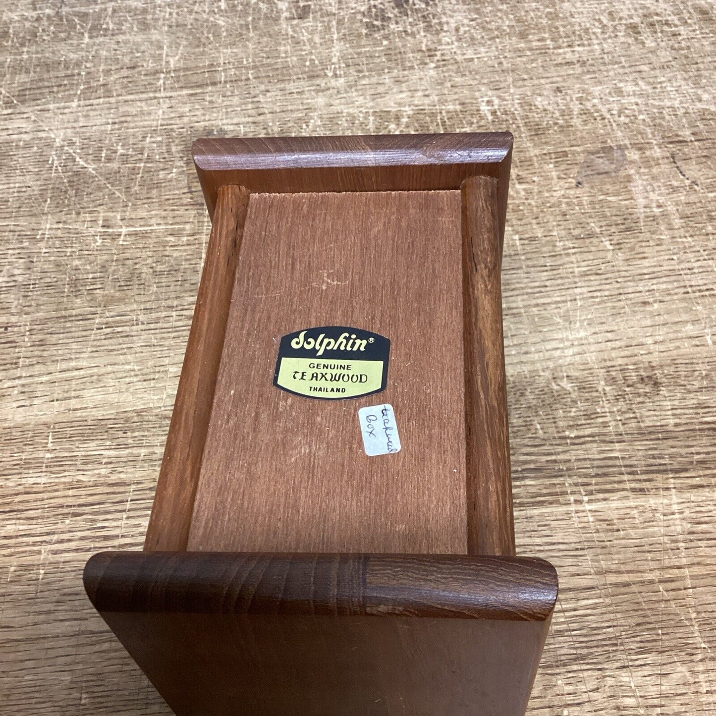 Dolphin Genuine Teakwood Wooden Recipe Box Or Candle Holder