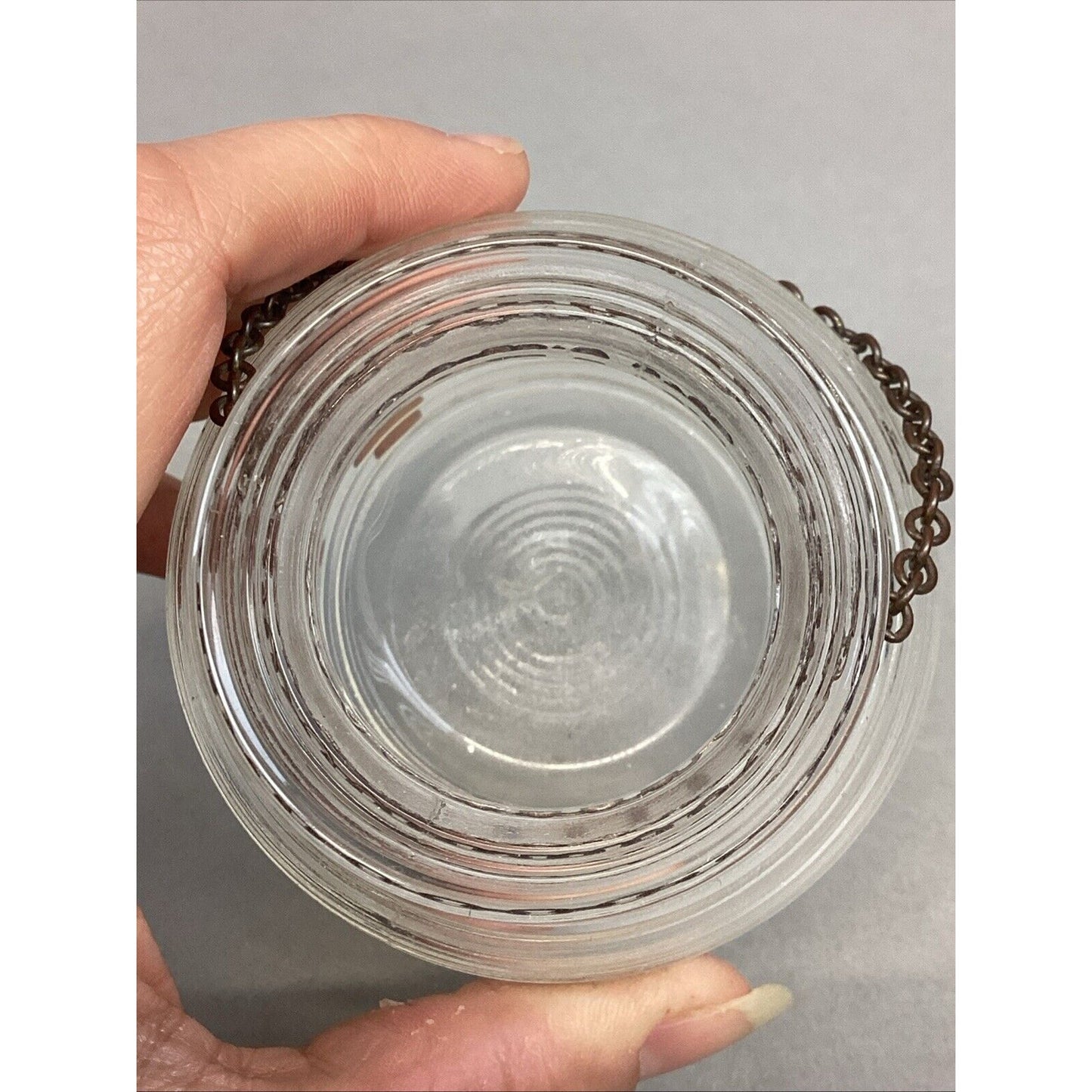 Vintage Clear Depression Glass Small Ribbed Bee Hive Vase With Chain - 3”