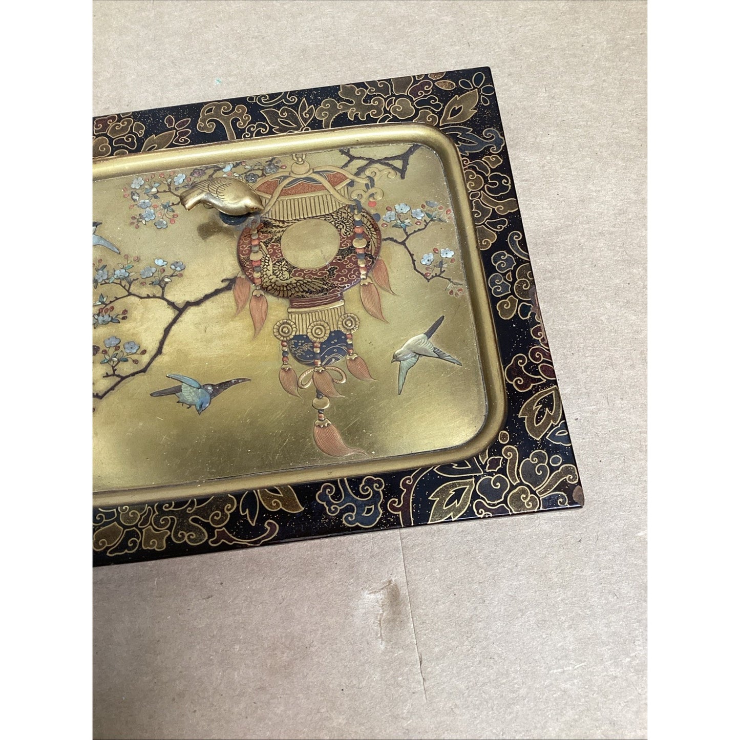 Lot of 2 Russian Wooden Lacquer Trinket Box And Tray