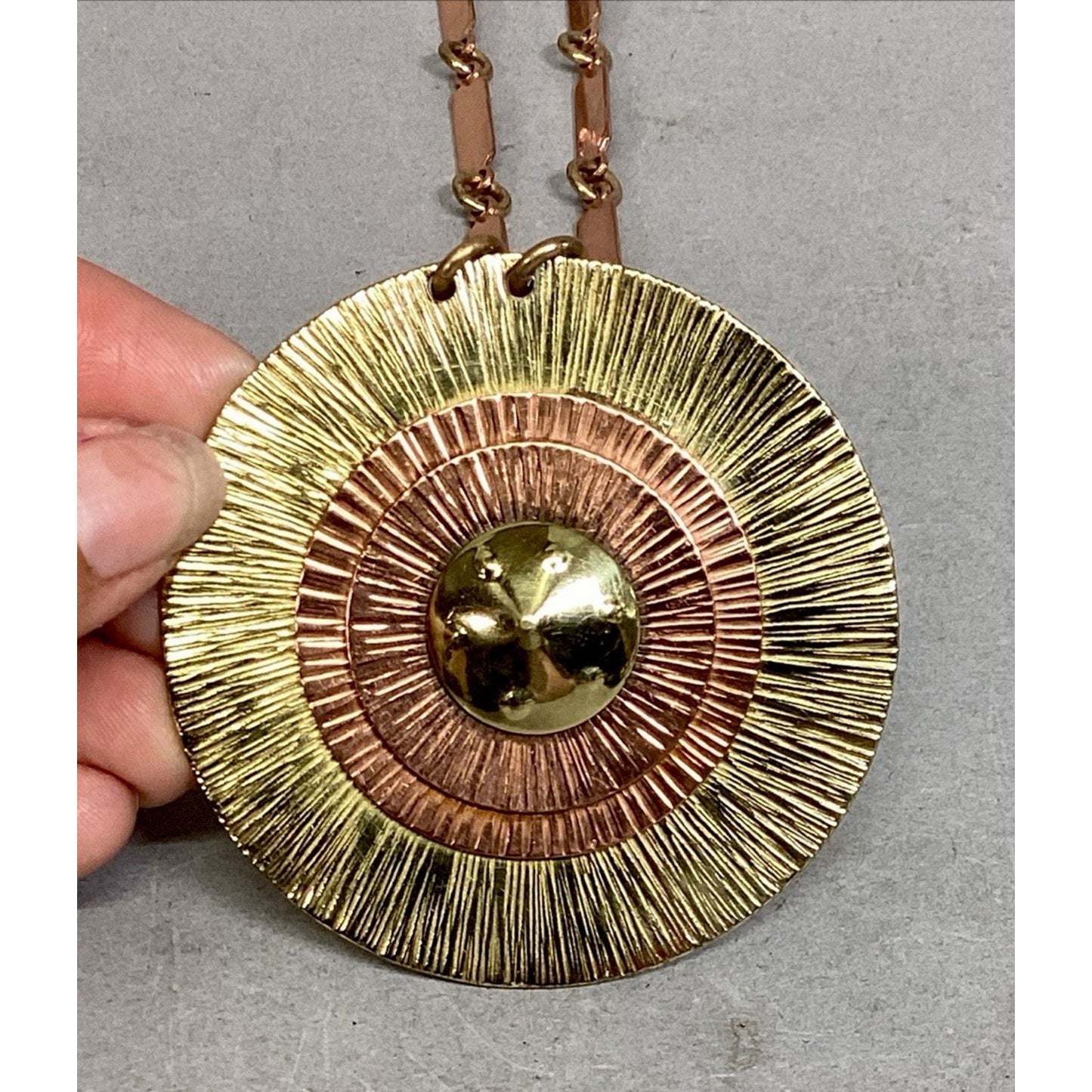 Vintage Chenet d'Haiti Winifred Mason Modernist Copper & Brass Necklace - Signed
