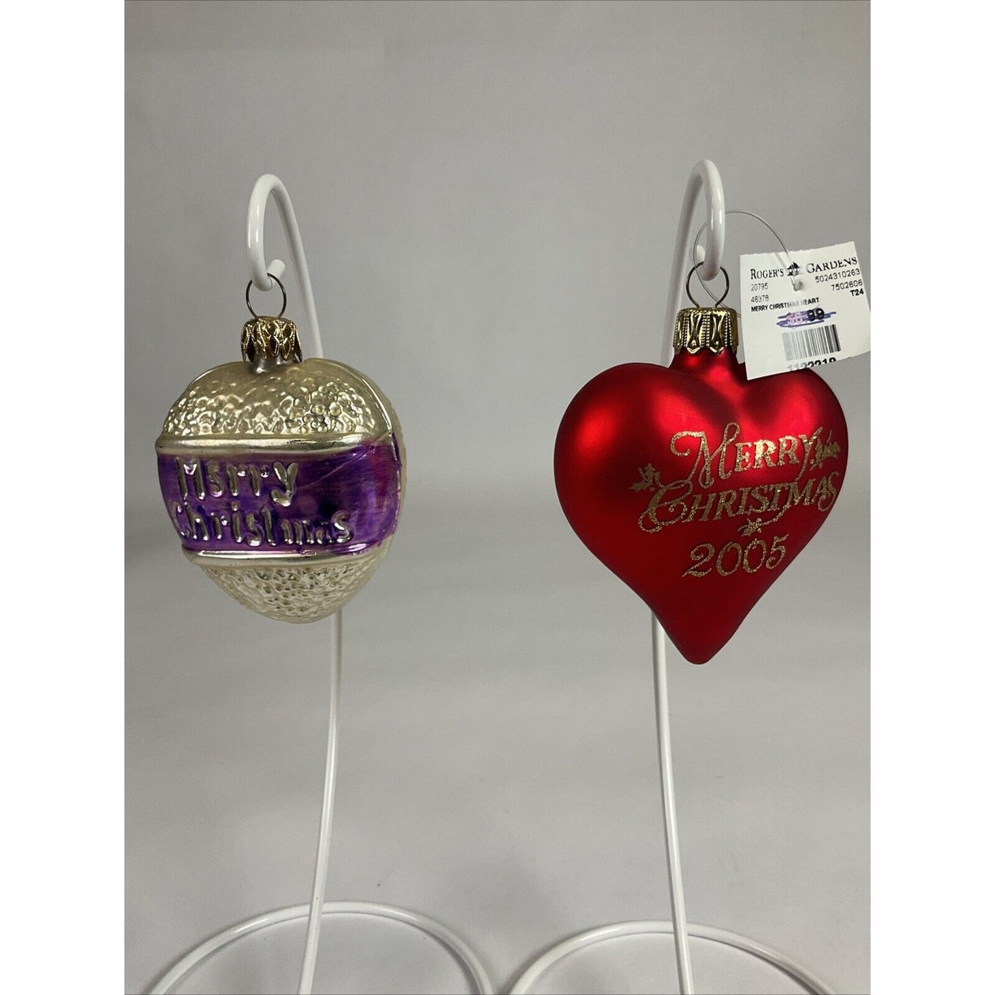 Glass Christmas Red Heart Gold Glitter + Silver Heart Merry Christmas Ornaments