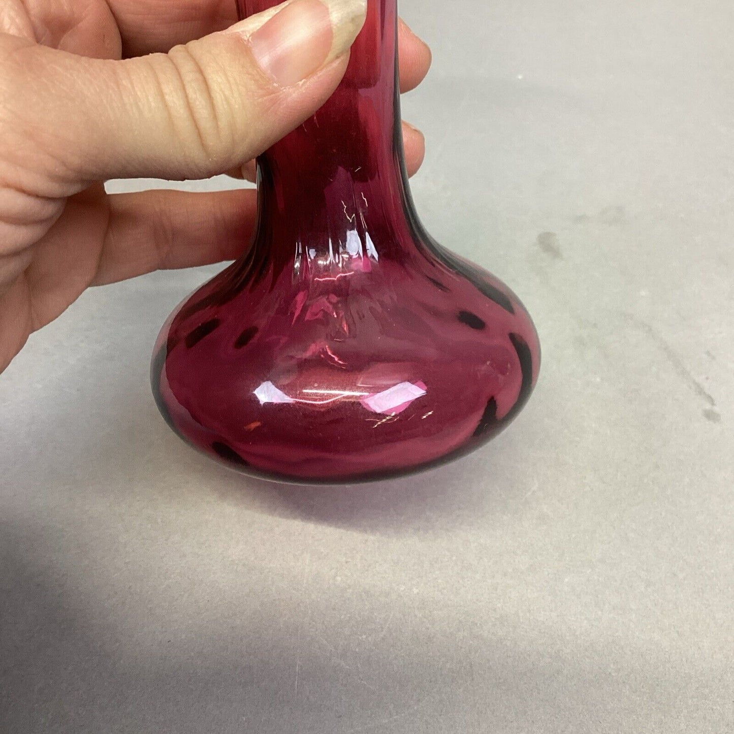 Vintage Hand Blown Pilgrim Cranberry Glass Bud Vase - 7 1/8"