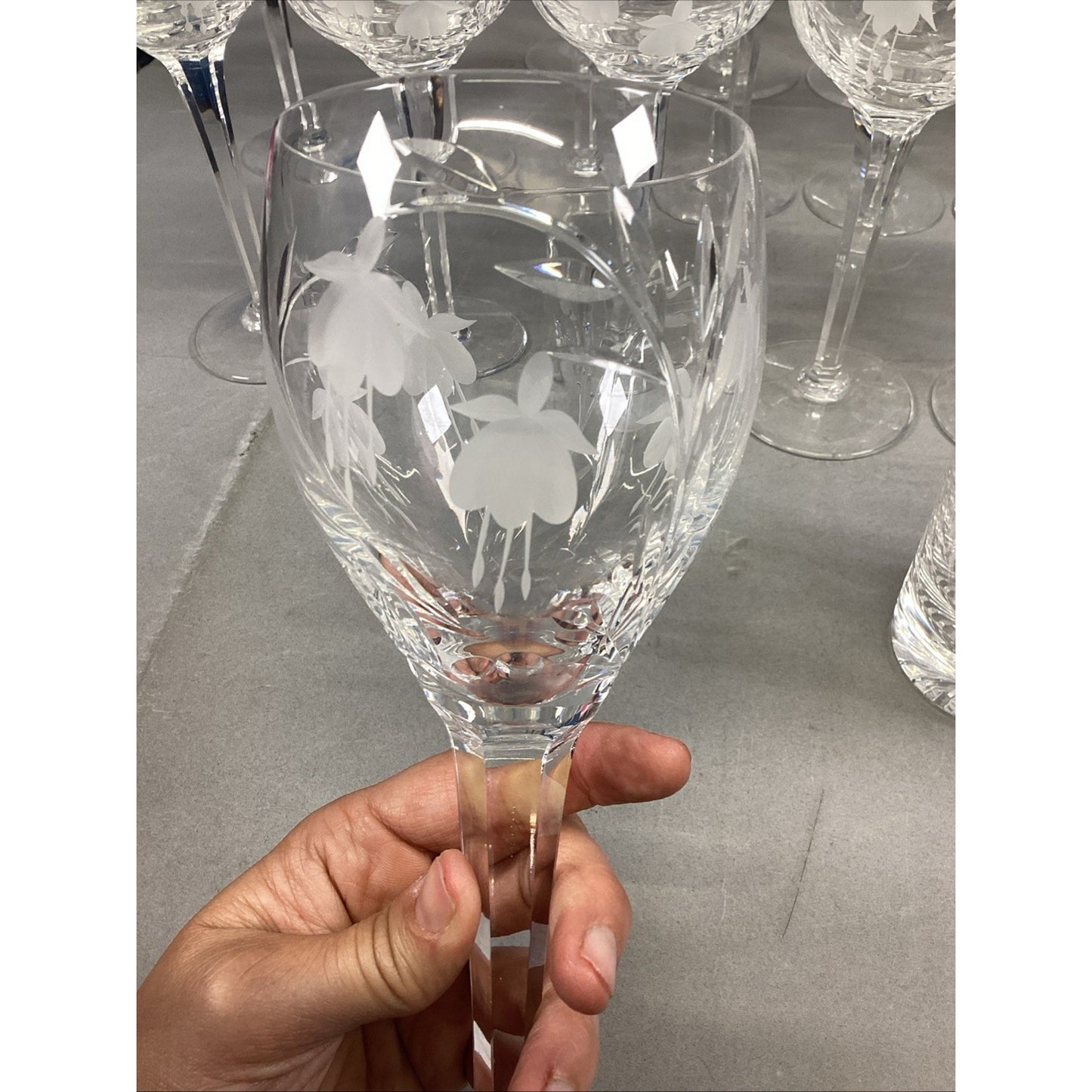 27 Glass Champagne, Red & White Wine Glasses & Water Glasses w/ Frosted Flowers