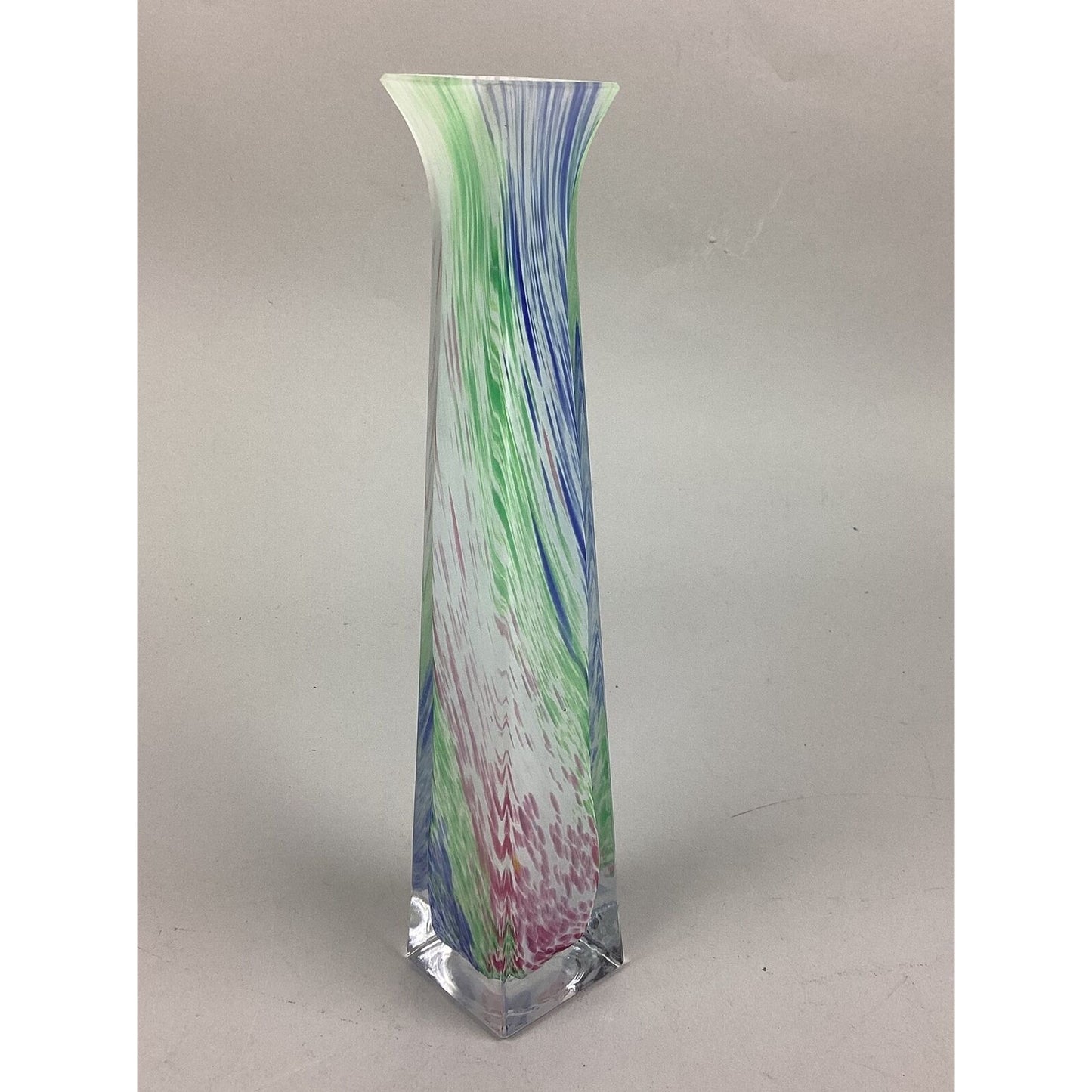Pink, Green, Blue Swirl Glass Bud Vase - 9”