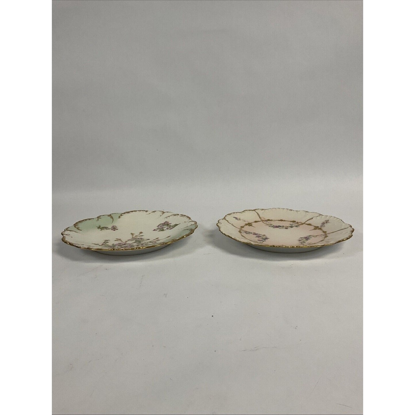 Antique AK CD Limoges France Embossed Porcelain 2 Plates Gold Trims