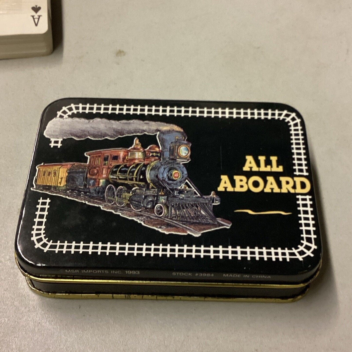 Lot Of 3- Train Tin W/ Playing Cards, Model Locomotive, & Reed & Barton Ornament