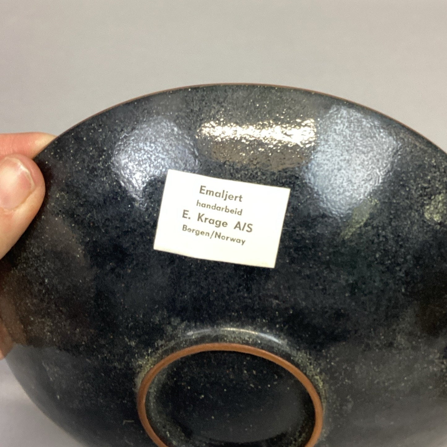 Vintage MCM Copper Enameled Dish & 2 Candle Holders By E. Krage - Norway