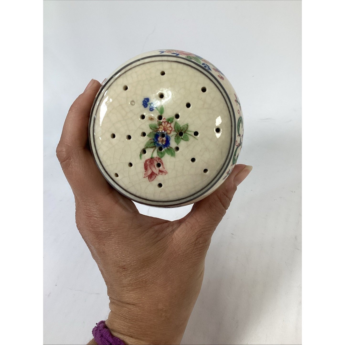 Vintage Hand Painted Porcelain Spice Shaker w/ Floral Pattern Japan - 5”H