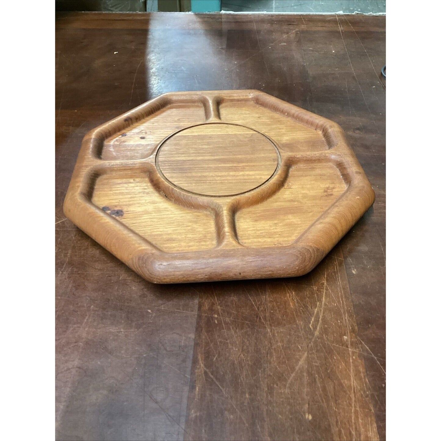 Vintage 1960's Goodwood Genuine Teak Wood Lazy Susan Platter - 14" - Thailand