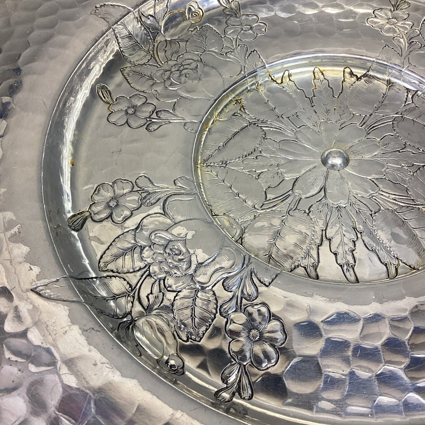 Large 16”D Floral Lazy Susan With Glass Tray For Chips N Dip And Appetizers