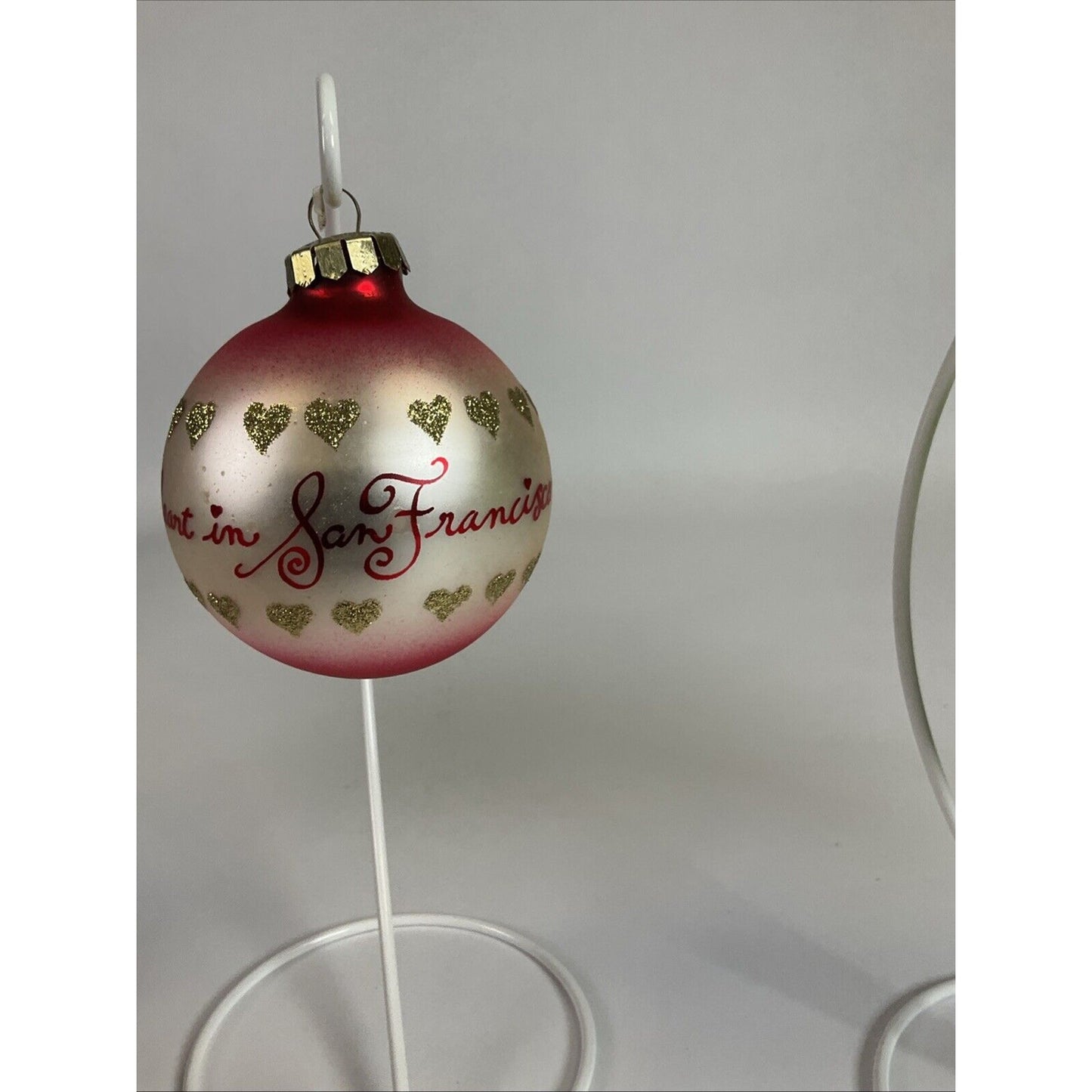 Lot Of 4 Vintage Glass Ball Ornaments : Snowy Hearts, San Fran, Miami, Floral