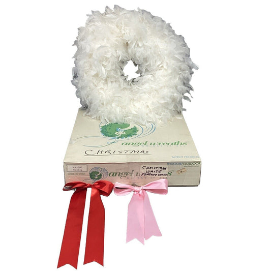 Vintage Indoor/Outdoor Christmas Feather Wreath W/ Box & 2 Bows
