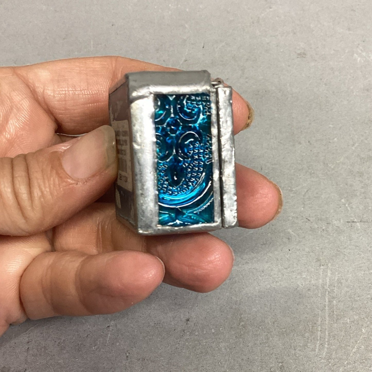 Vintage Handmade Blue Floral Stained Glass Trinket Box - 1.25”D - Indonesia